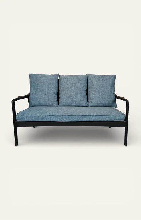 Mid-Century Textured Blue 3-Seater Sofa