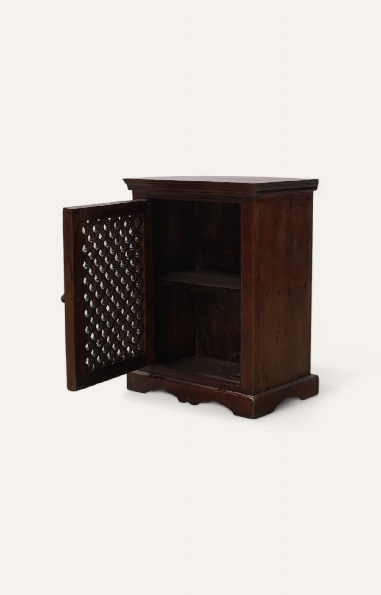 Lattice Wooden Side Cabinet with Door Storage