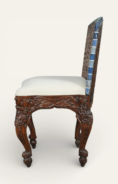 Hand-Carved Mughal Inlay Accent Chair in Solid Wood