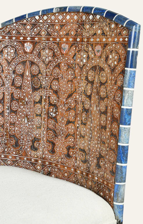Hand-Carved Mughal Inlay Accent Chair in Solid Wood