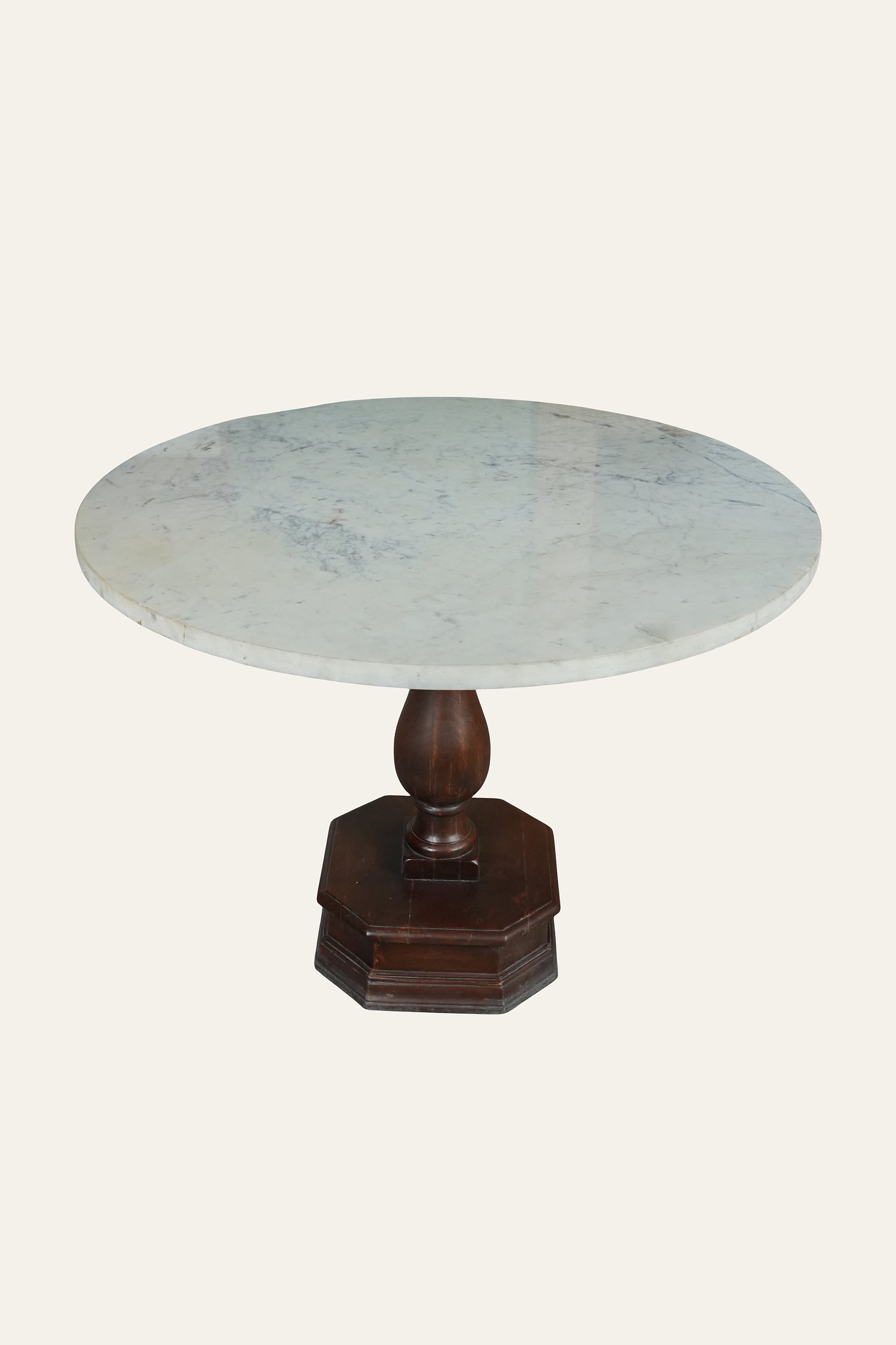 Round Marble Top Coffee Table with Wooden Pedestal Base