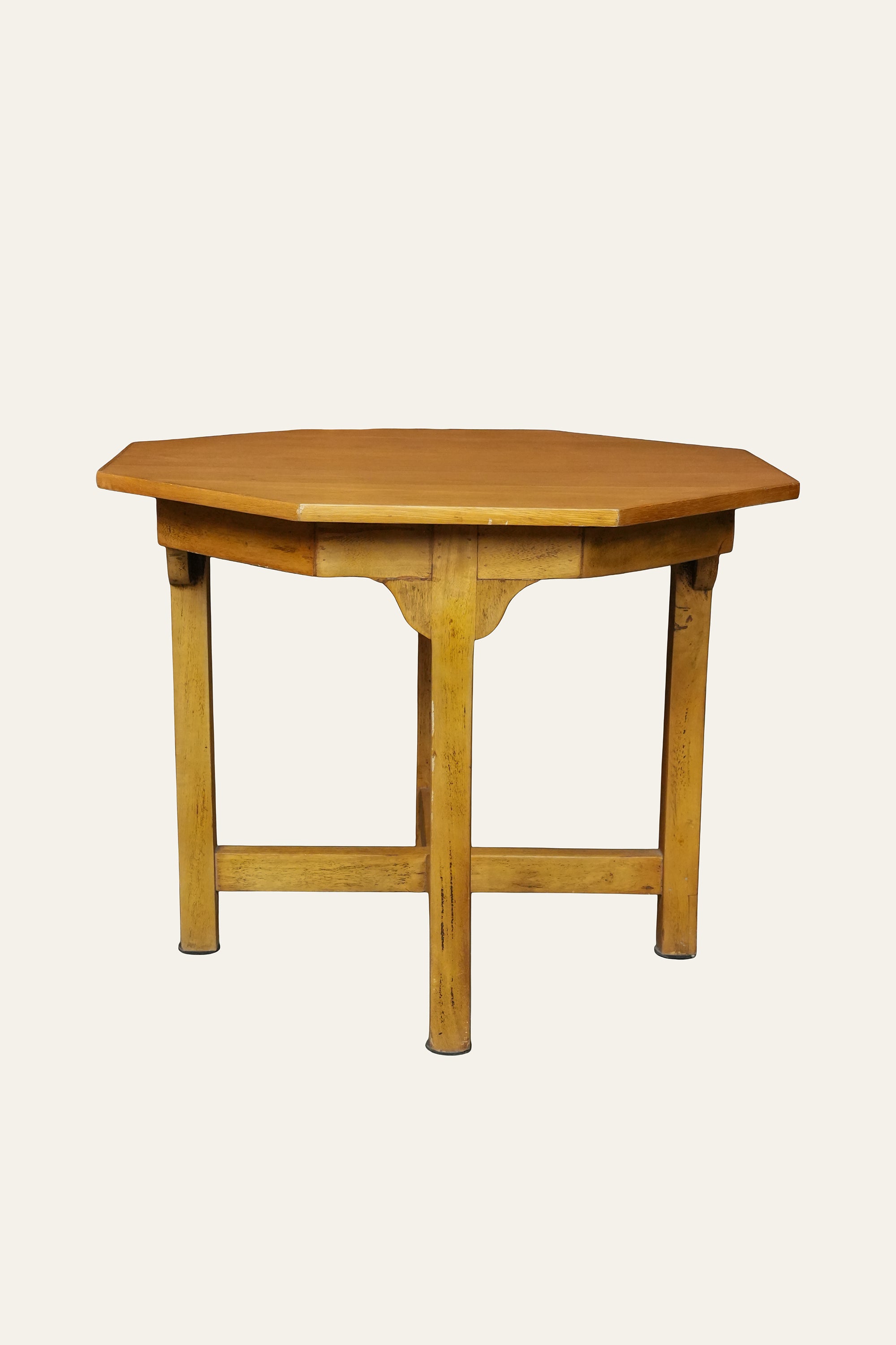 Octagonal Wooden Side Table with X Crosser Stretcher Base