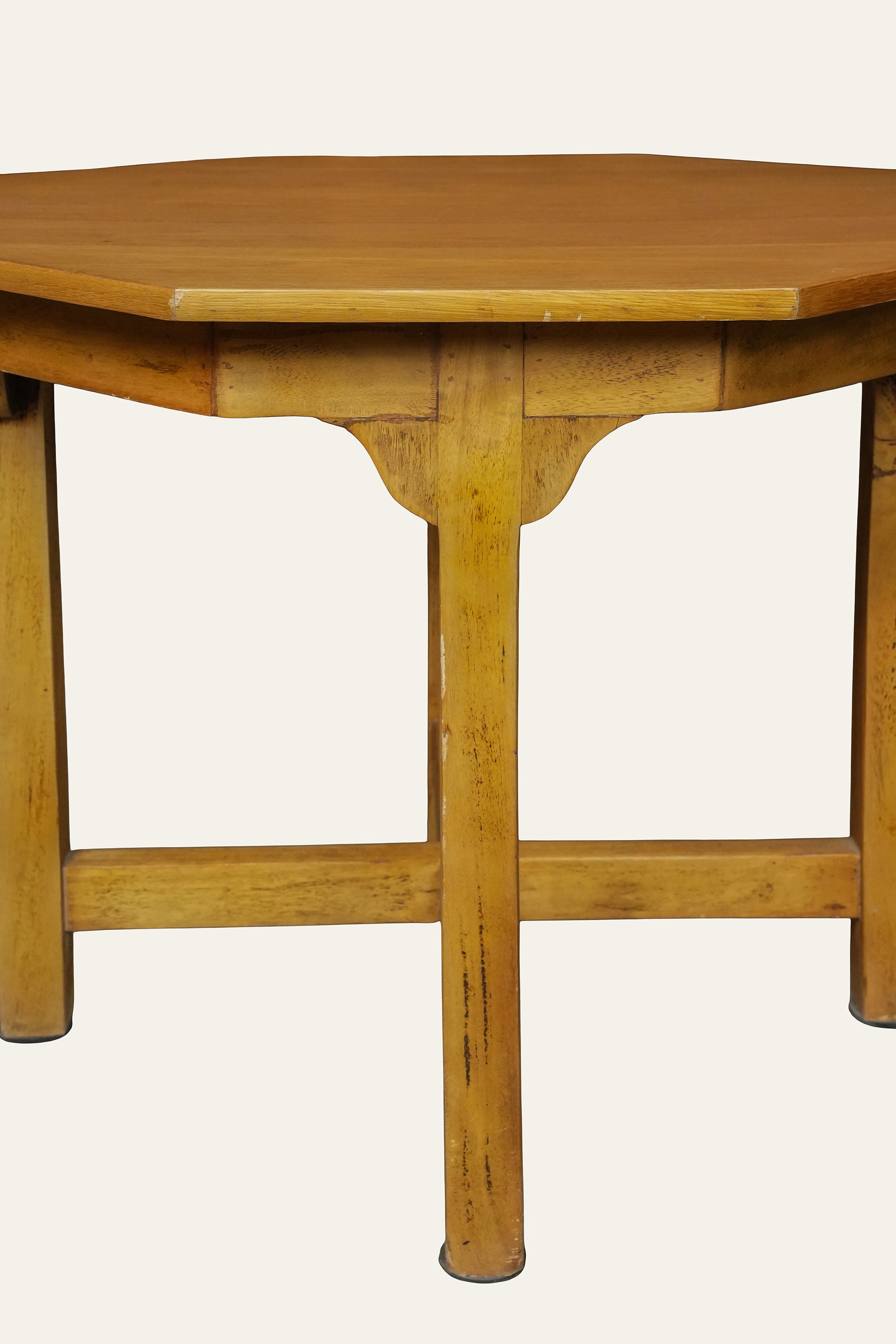 Octagonal Wooden Side Table with X Crosser Stretcher Base
