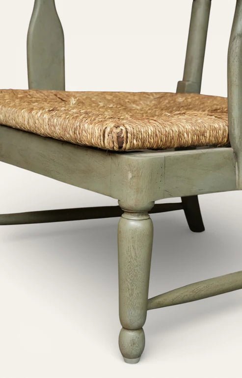 Vintage Sage Green Ladderback Armchair with Rush Seat