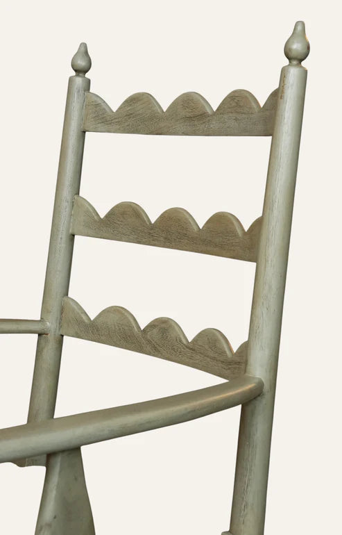 Vintage Sage Green Ladderback Armchair with Rush Seat