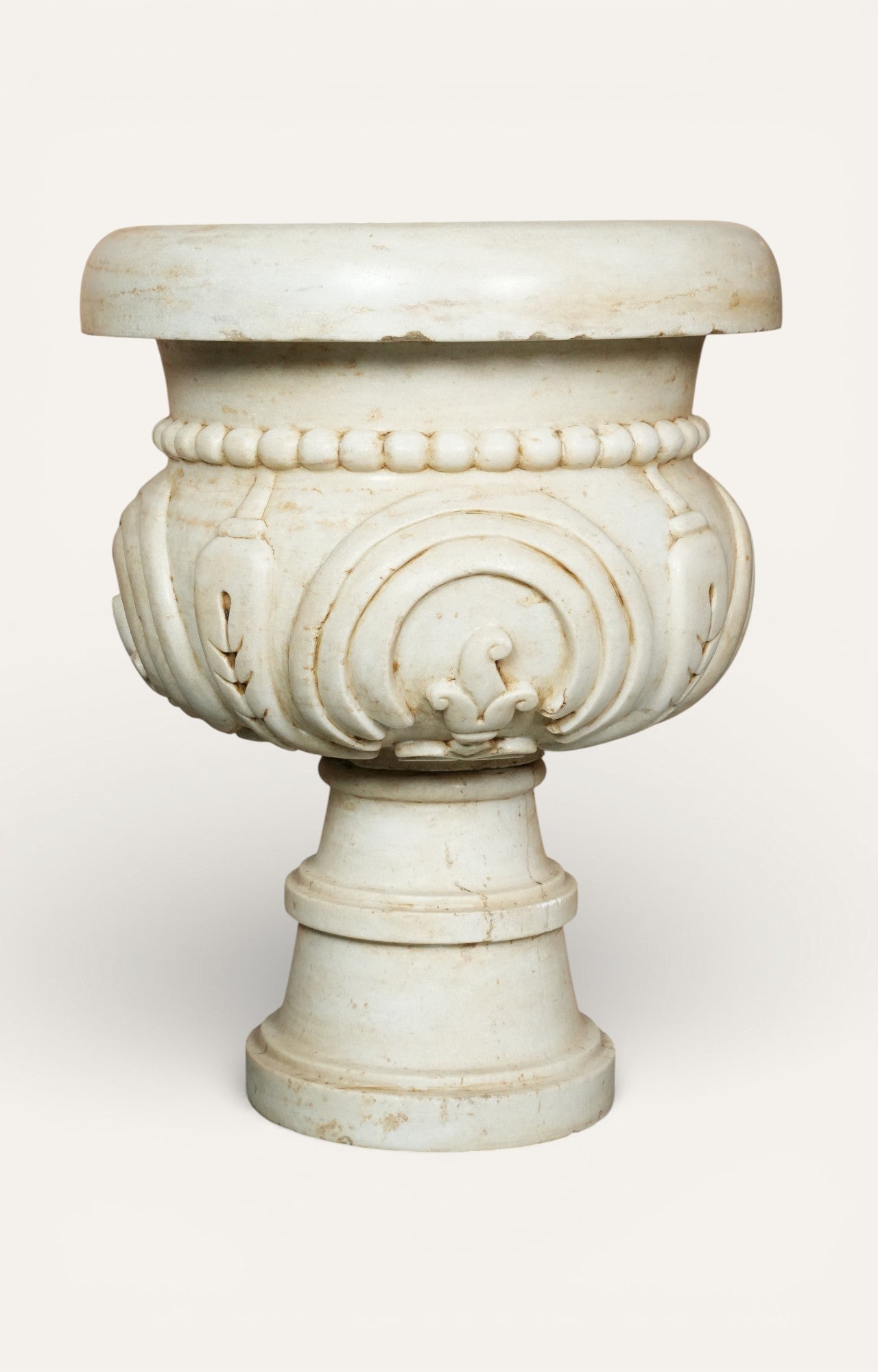 Hand-Carved White Stone Pedestal Urn Planter