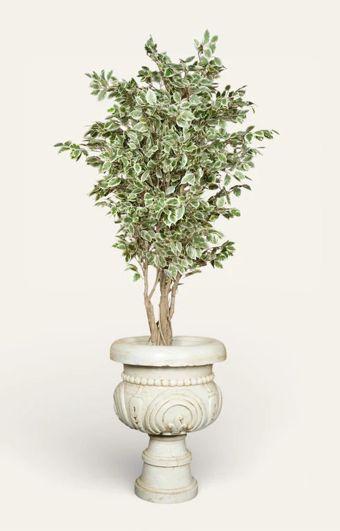 Hand-Carved White Stone Pedestal Urn Planter