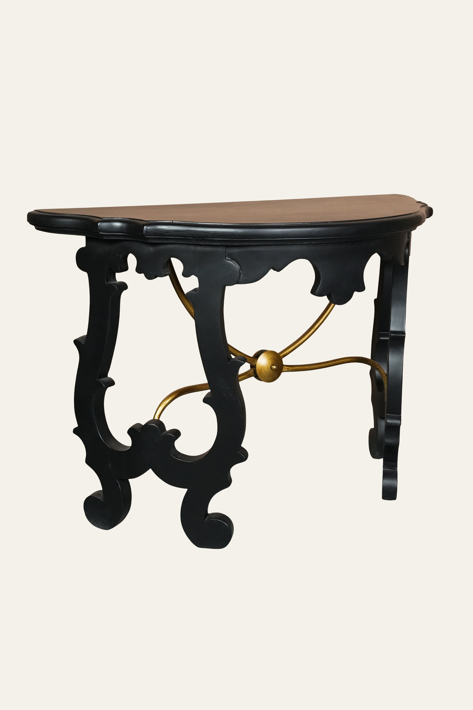 Black Half-Round Console Table with Cabriole Legs