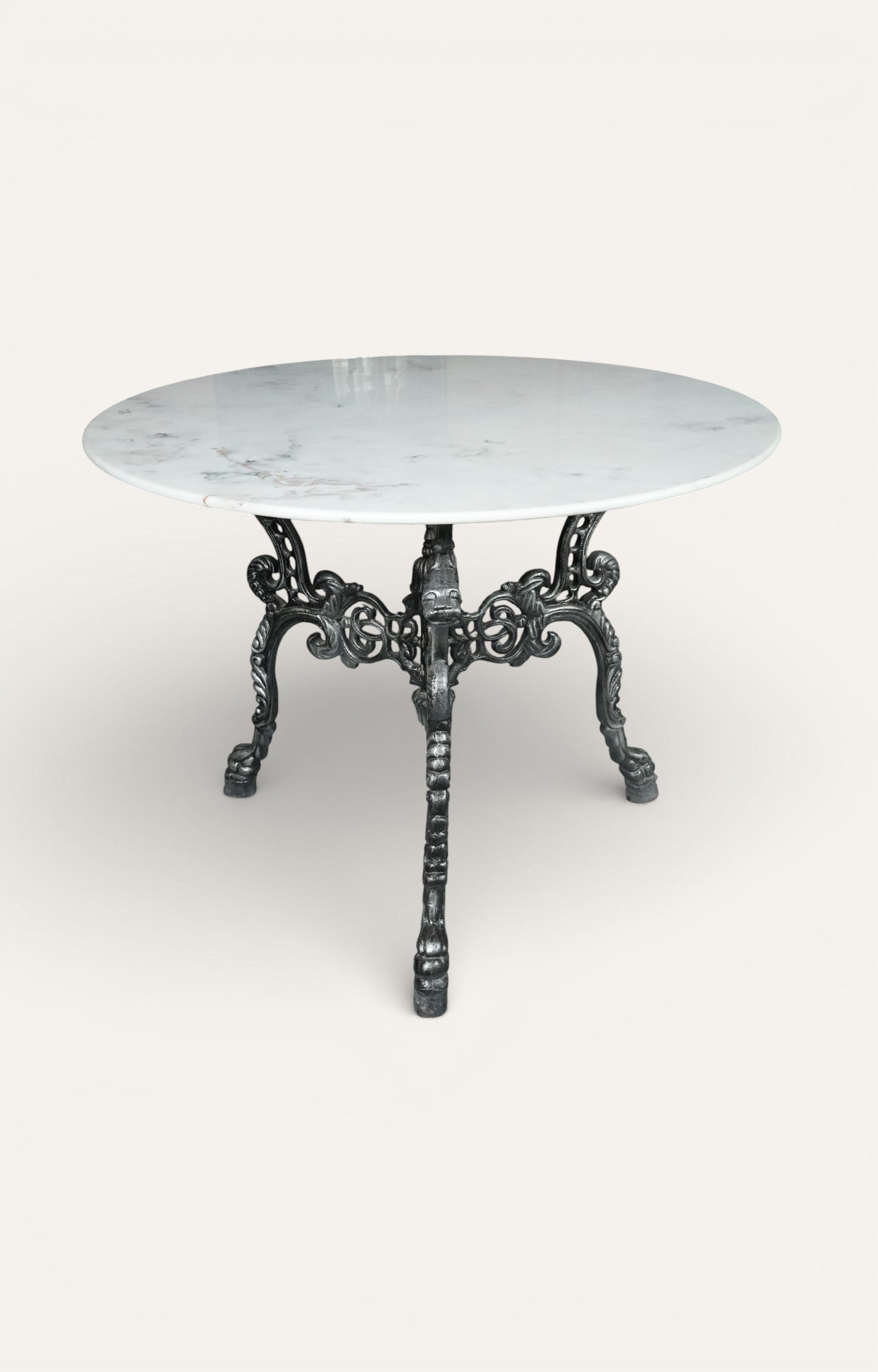 Vintage Wrought Iron Round Marble Top Guéridon Table