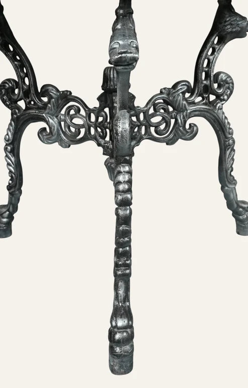 Vintage Wrought Iron Round Marble Top Guéridon Table