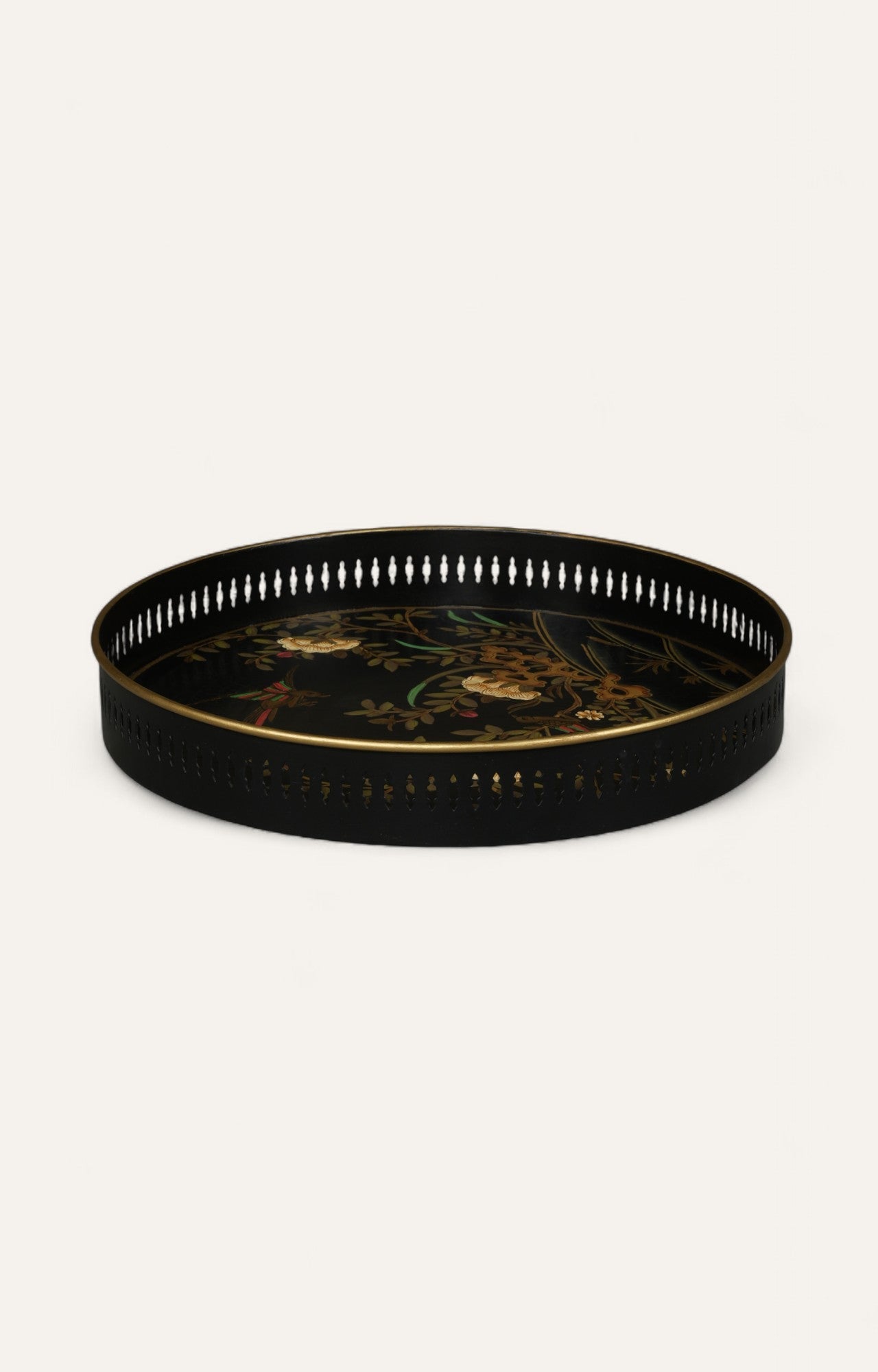 Black Floral Chinoiserie Serving Tray