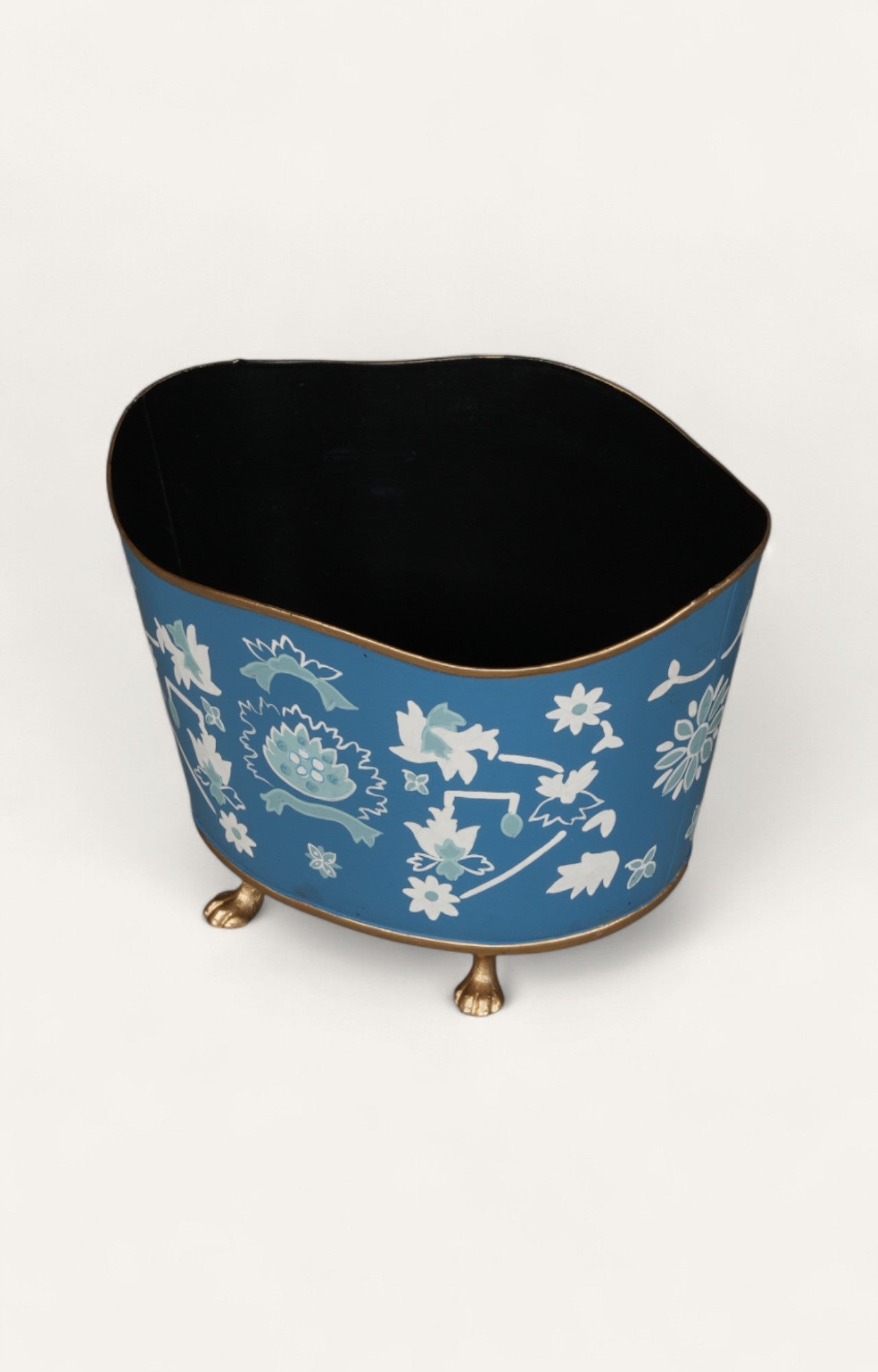Blue Floral Decorative Metal Waste Bin & Planter With Feet