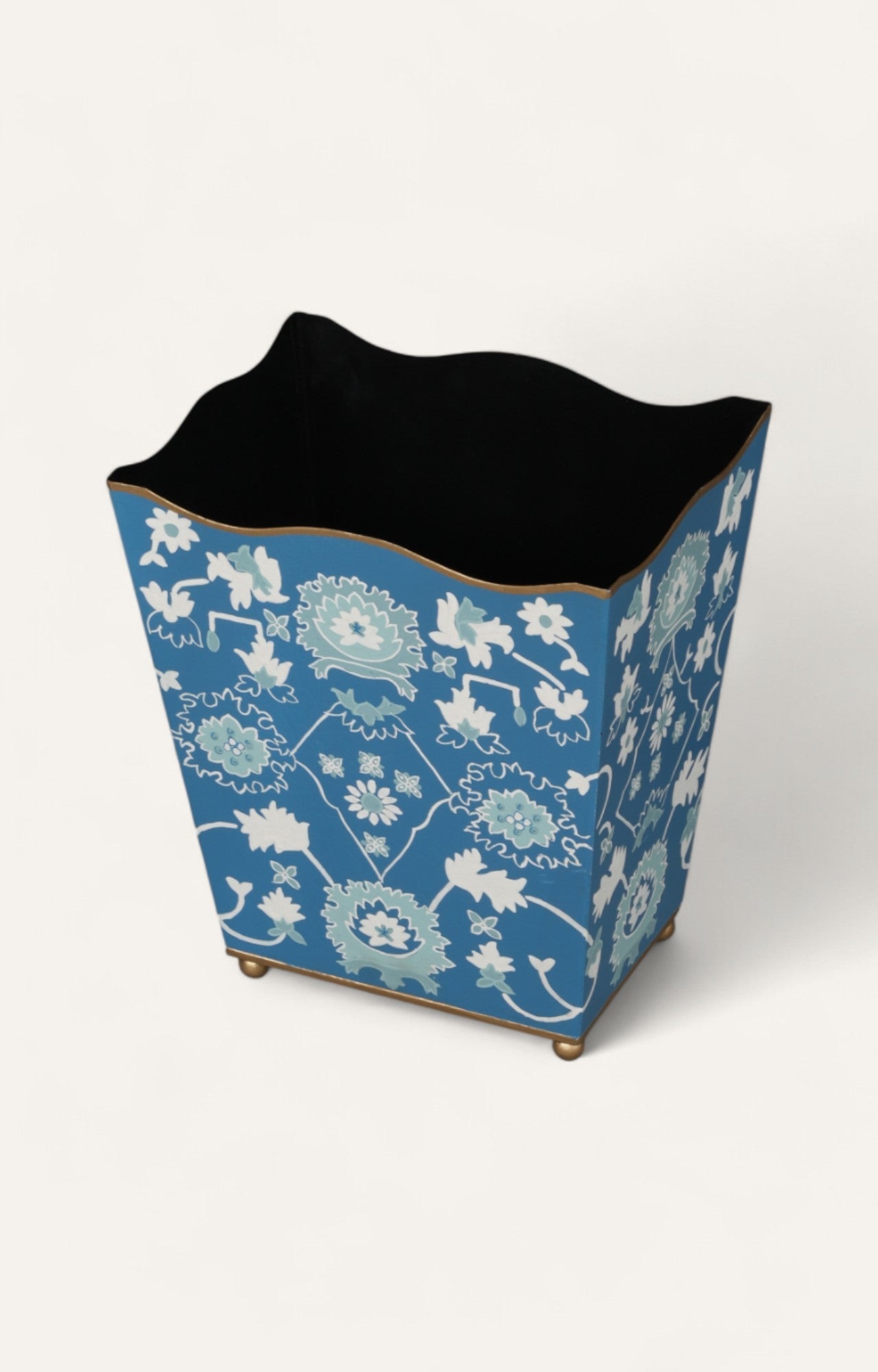 Blue Floral Square Metal Waste Bin & Planter