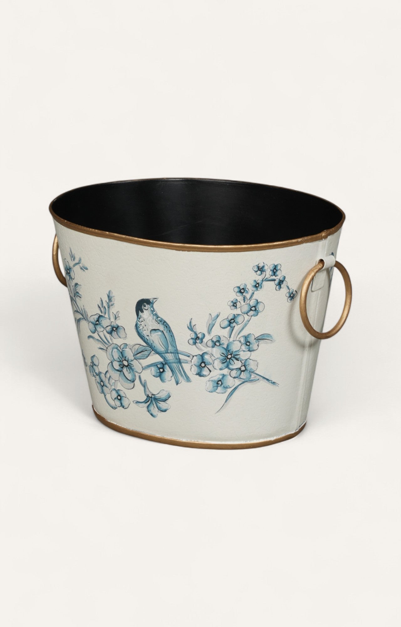 Blue Bird and Floral Decorative Metal Waste Bin & Planter