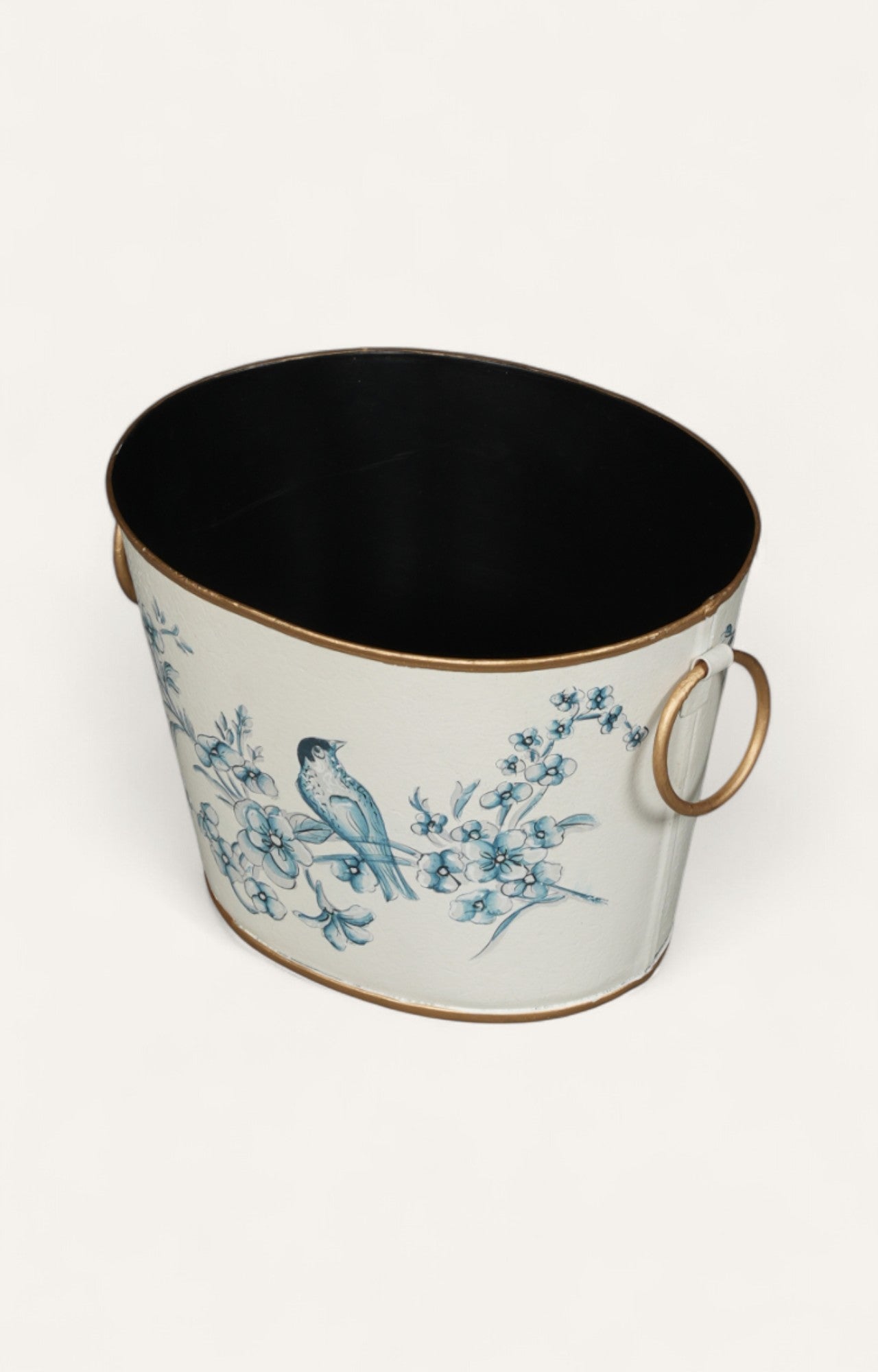 Blue Bird and Floral Decorative Metal Waste Bin & Planter