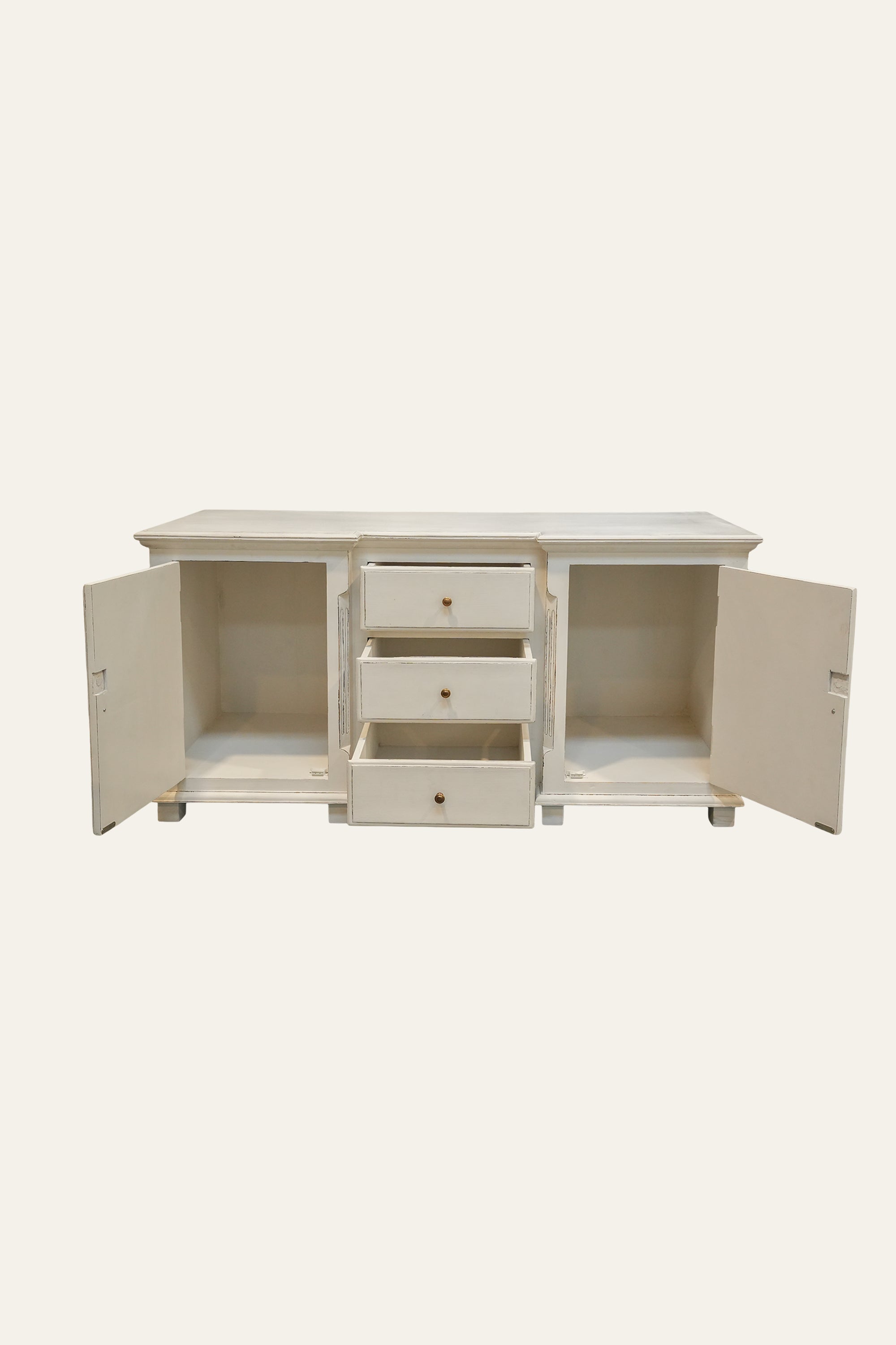 White 3-Drawer Sideboard with Arched Panel Doors