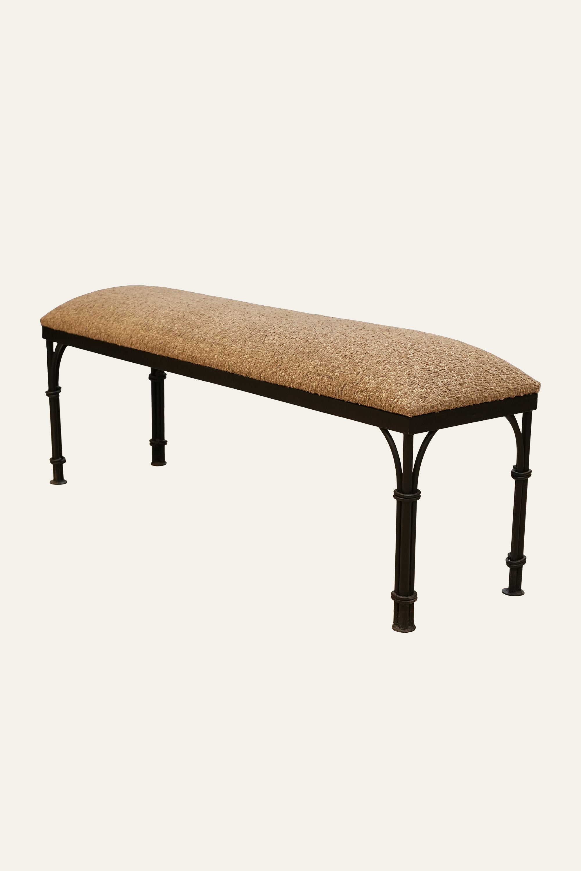 Upholstered Outdoor Bench with Black Metal Frame for Balcony and Garden Seating