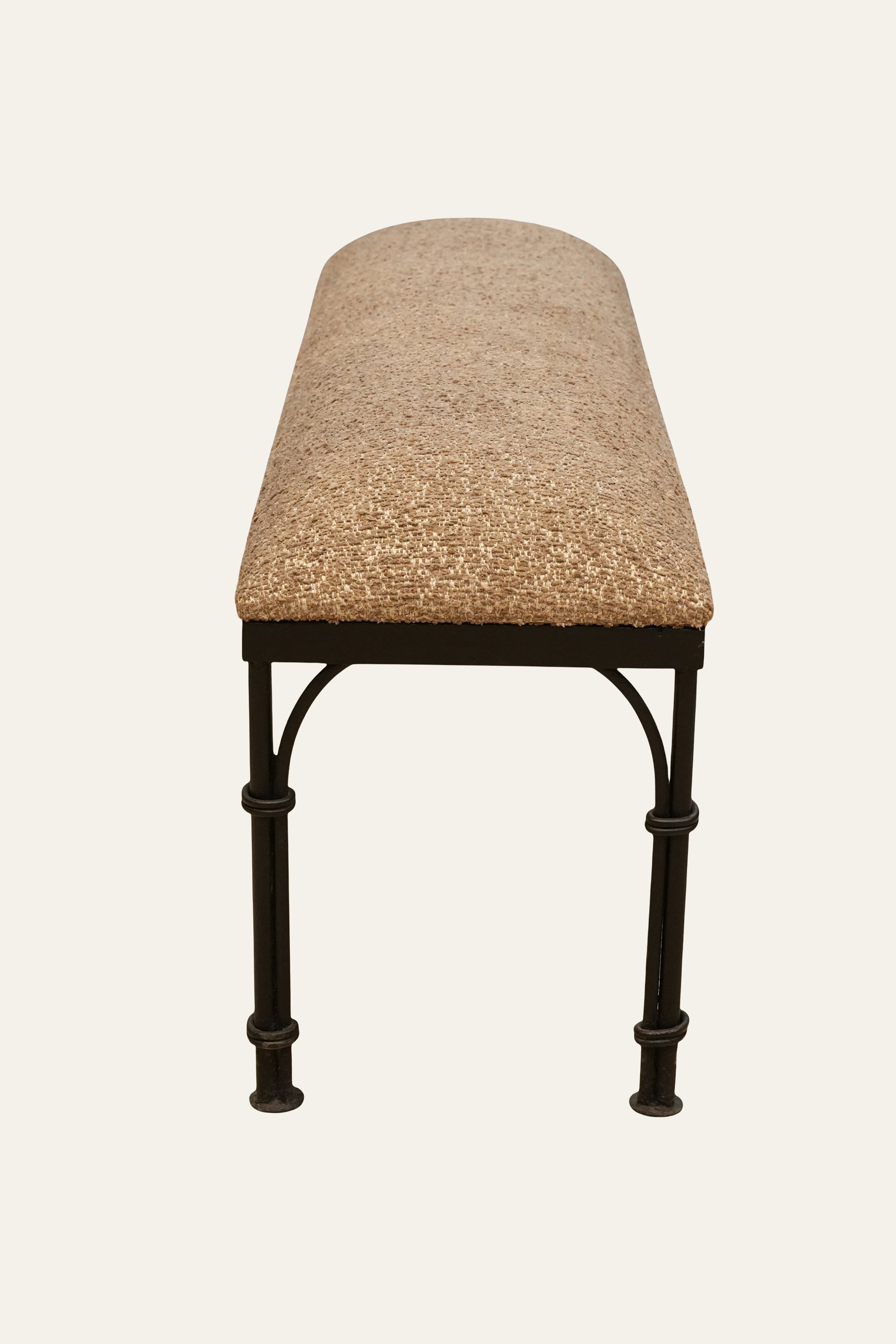 Upholstered Outdoor Bench with Black Metal Frame for Balcony and Garden Seating