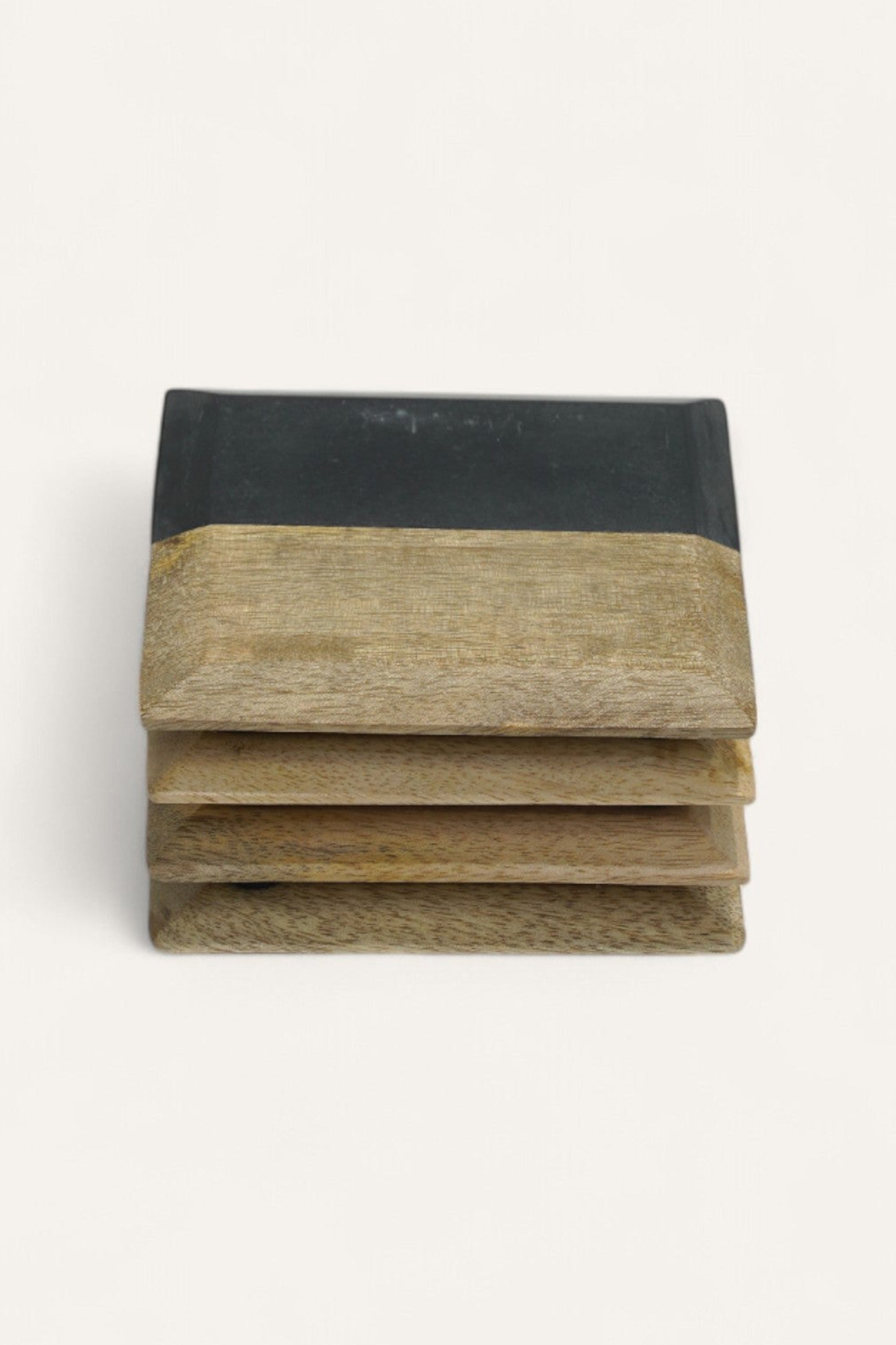 Dual-Tone Marble & Wood Coaster Set (Set of 4 pcs)