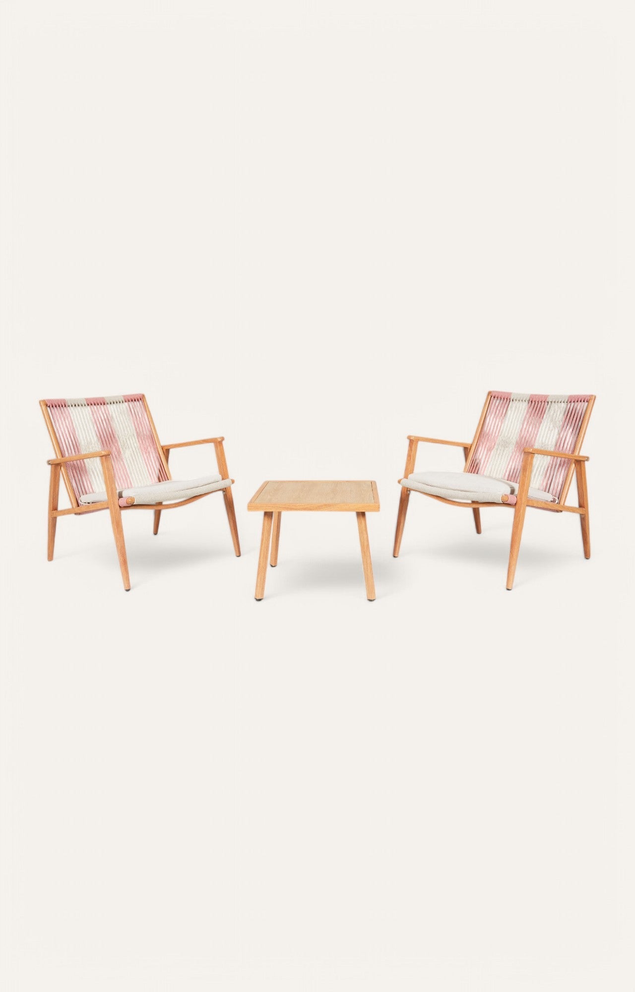 Sierra Metal Arm Chair with Pastel Pink Nylon Ropes Backrest