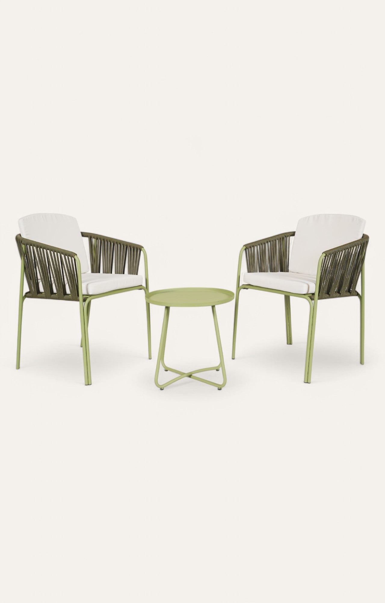 Olive Green Metal with Nylon Ropes Outdoor Armchair