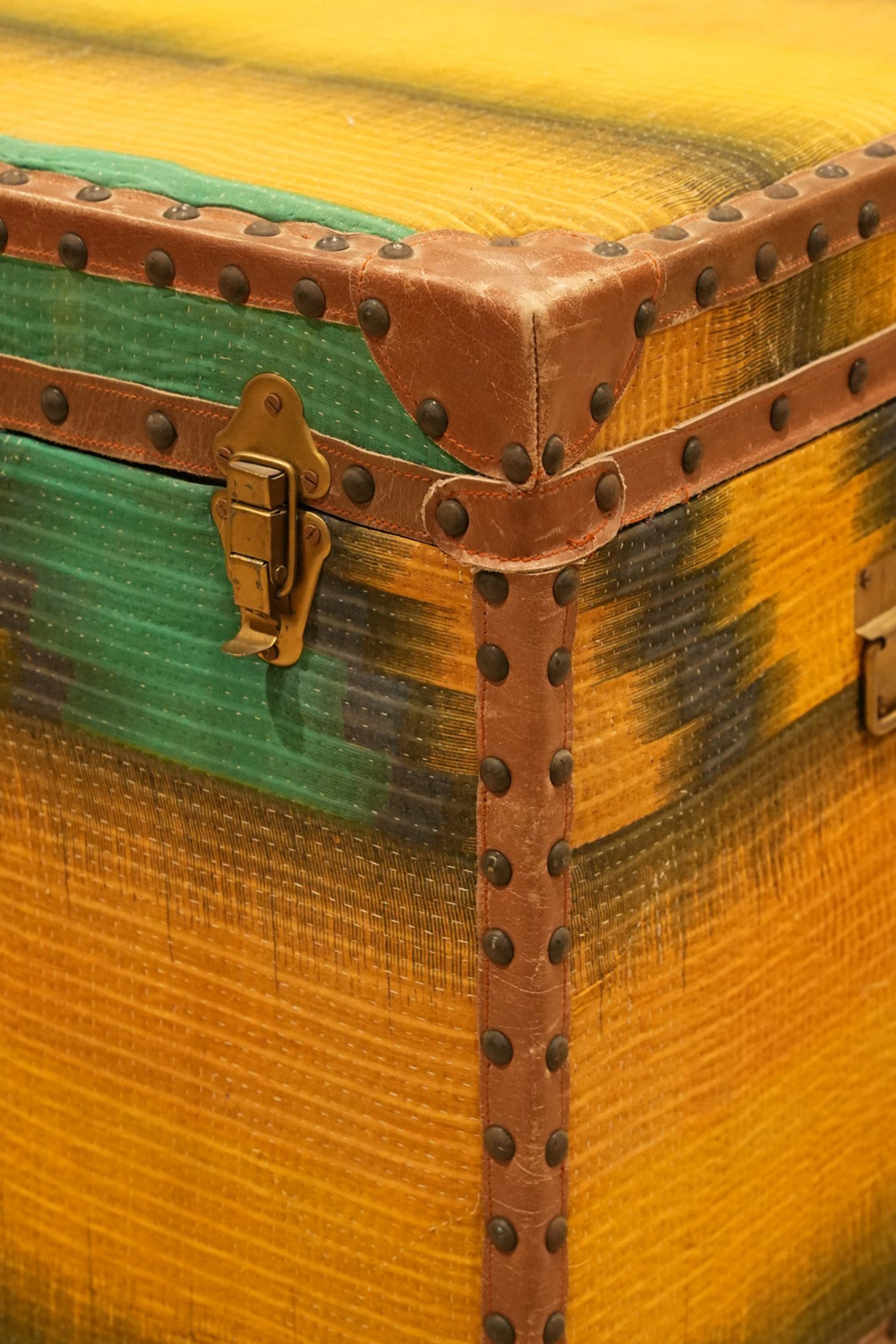 Yellow Ochre Ralli Textile Trunk with Brass Studs