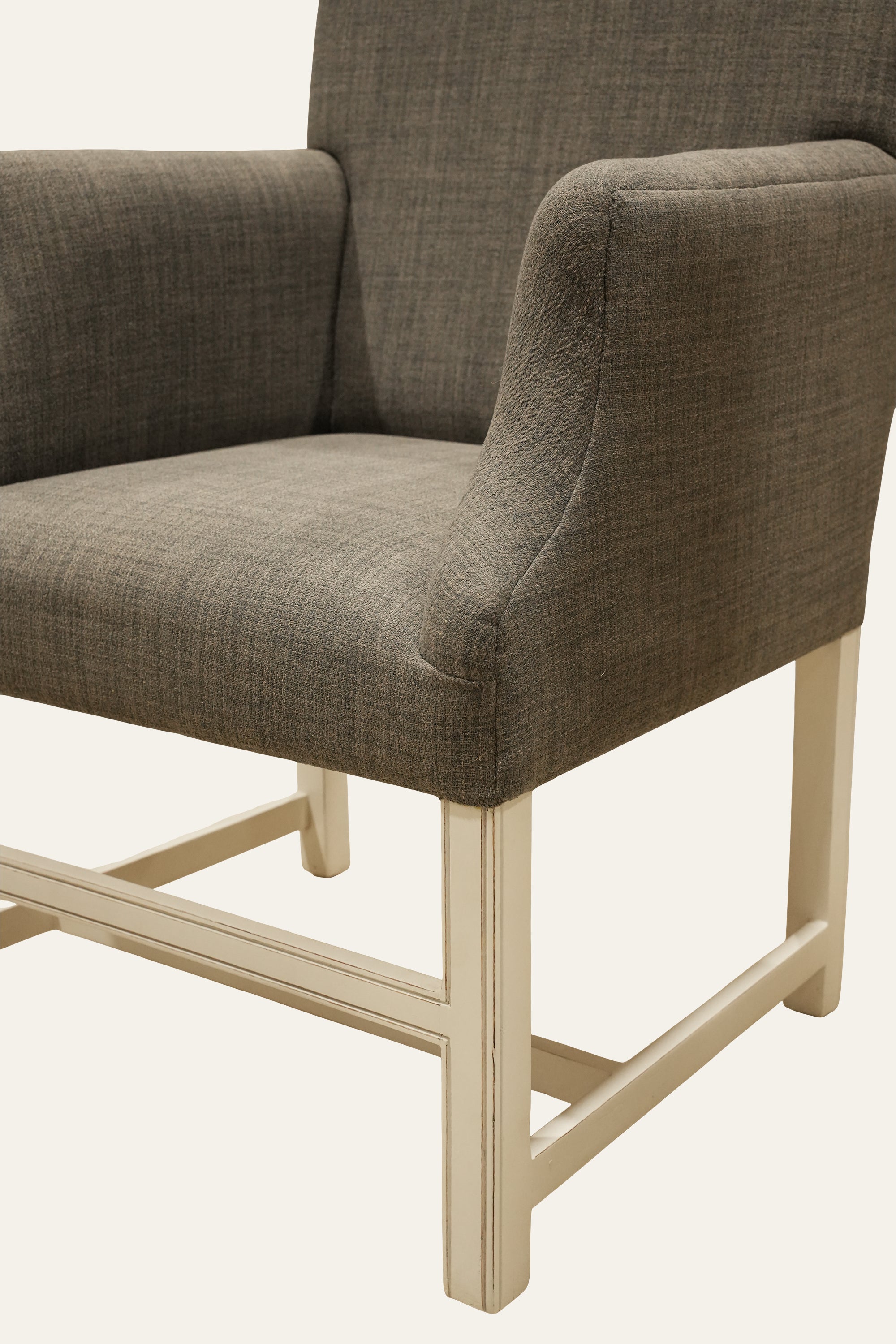 Grey Upholstered Lounge Armchair with Natural Wood Frame