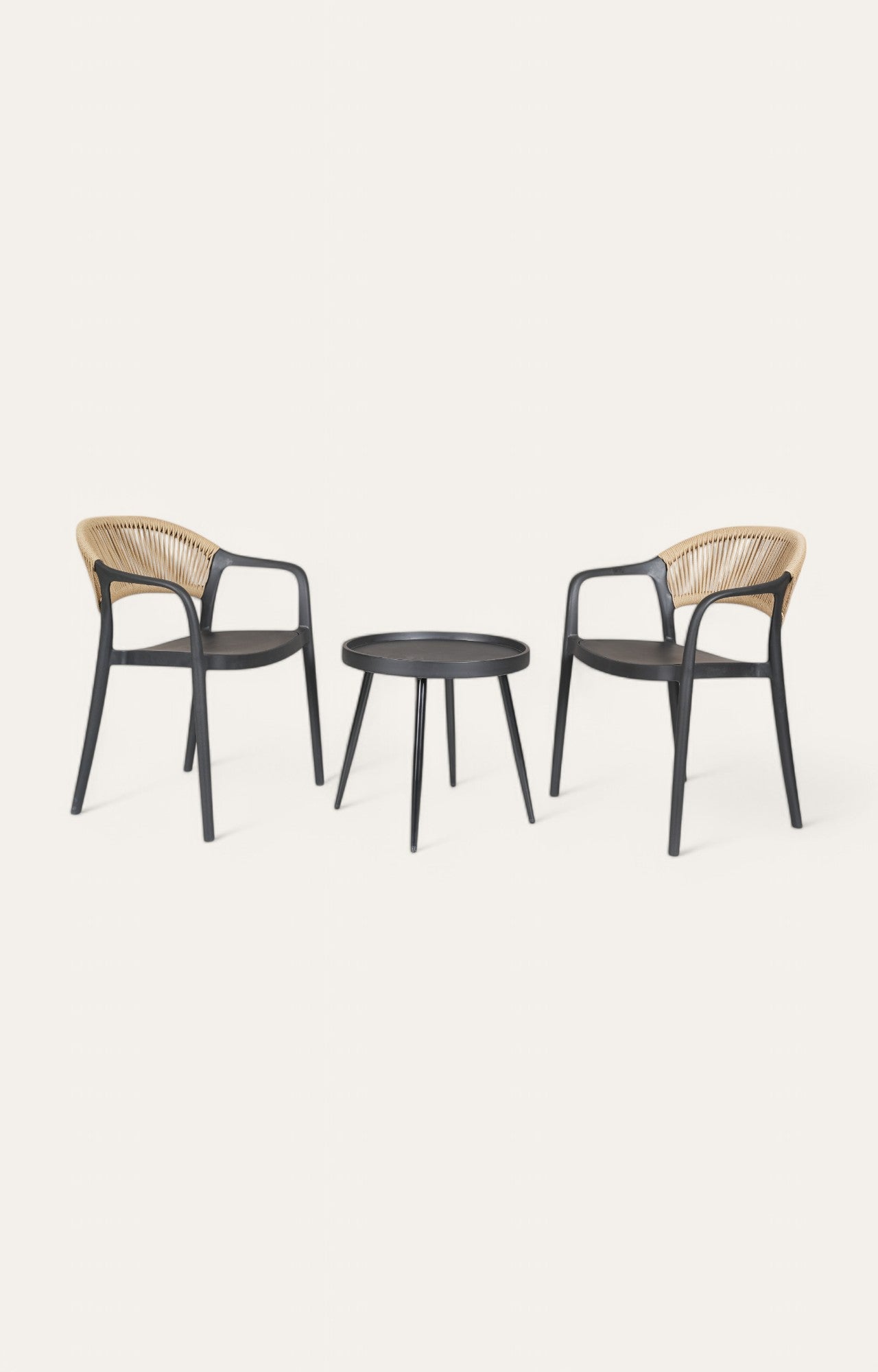 Noir Black Metal Chair with Wicker Backrest