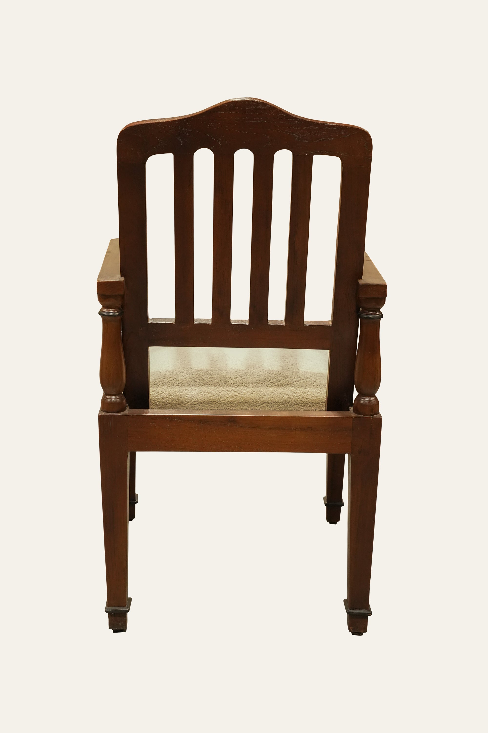 Brown Slatted Backrest Wooden Armchair with Cushioned Seat