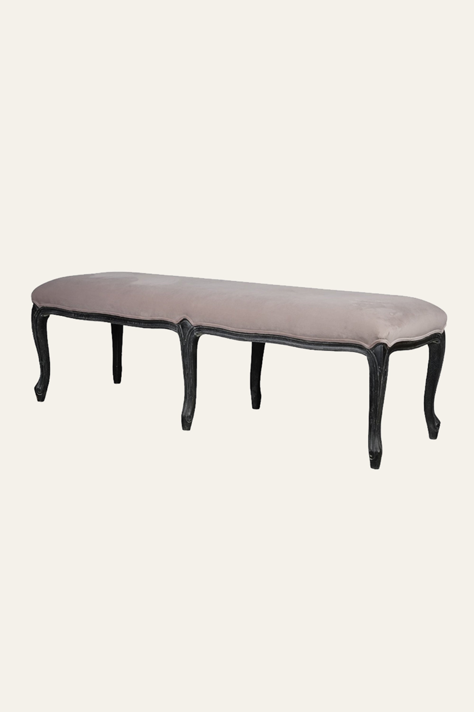 Long Velvet Upholstered Bench with Cabriole Legs