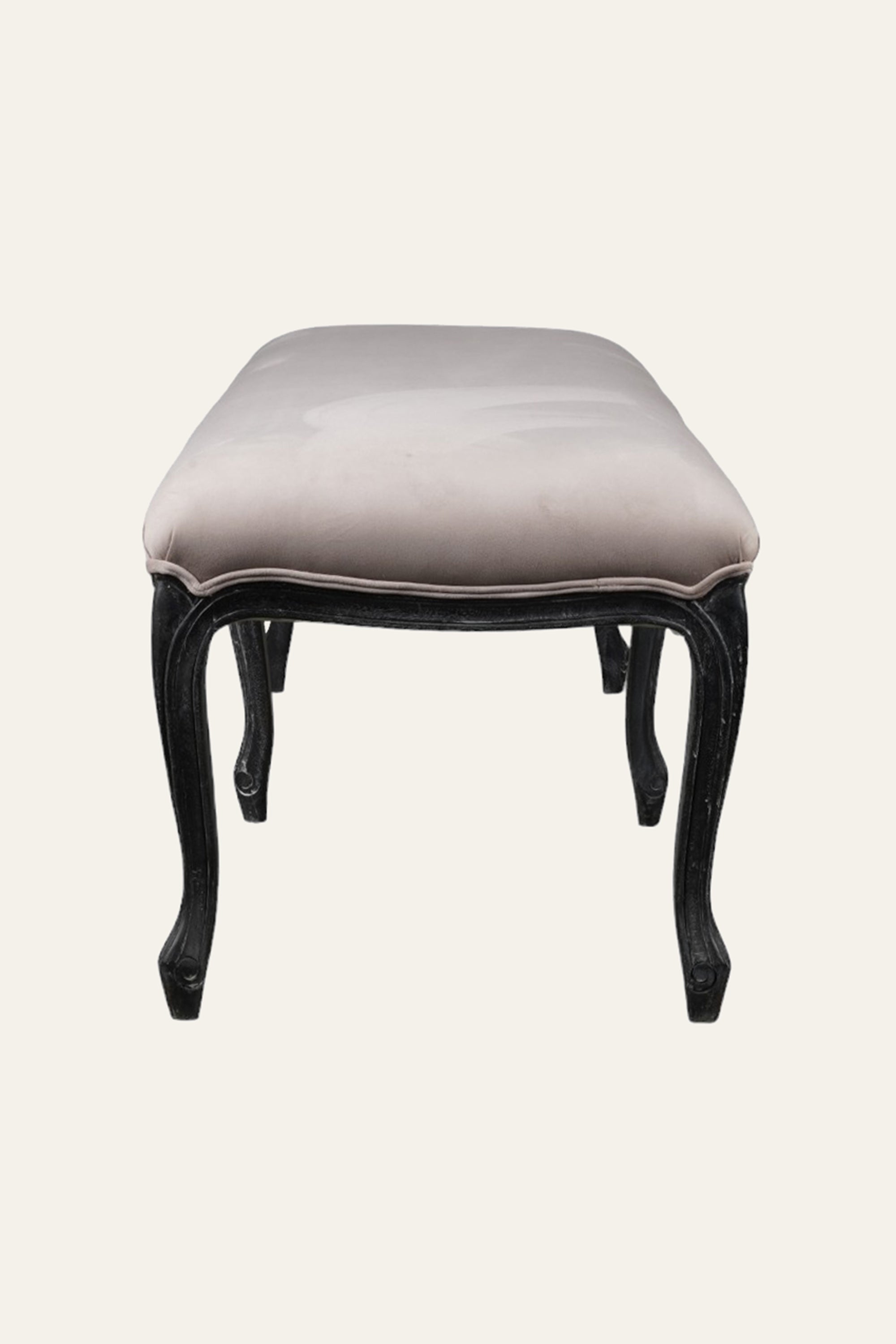 Long Velvet Upholstered Bench with Cabriole Legs