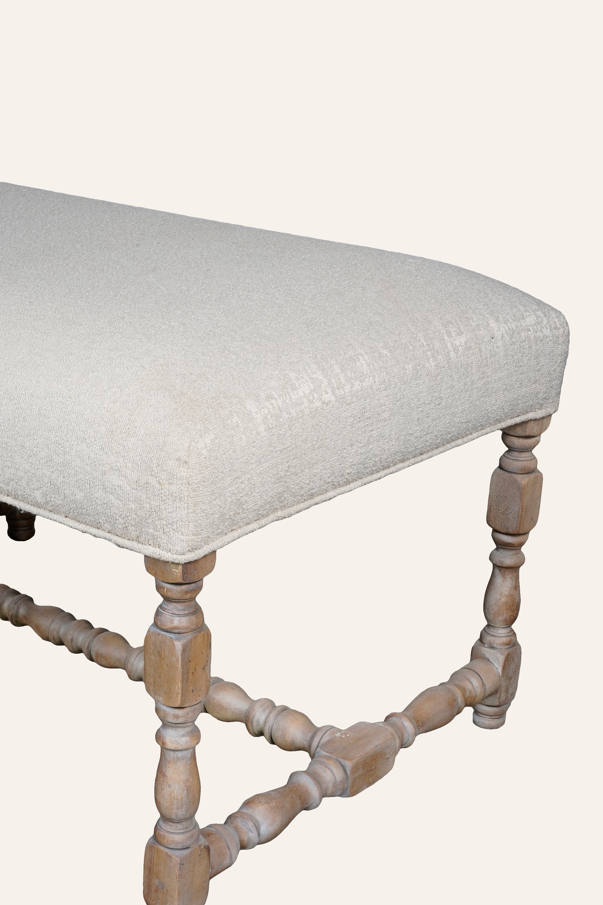 Linen Upholstered Wood Bench with Stretcher Base