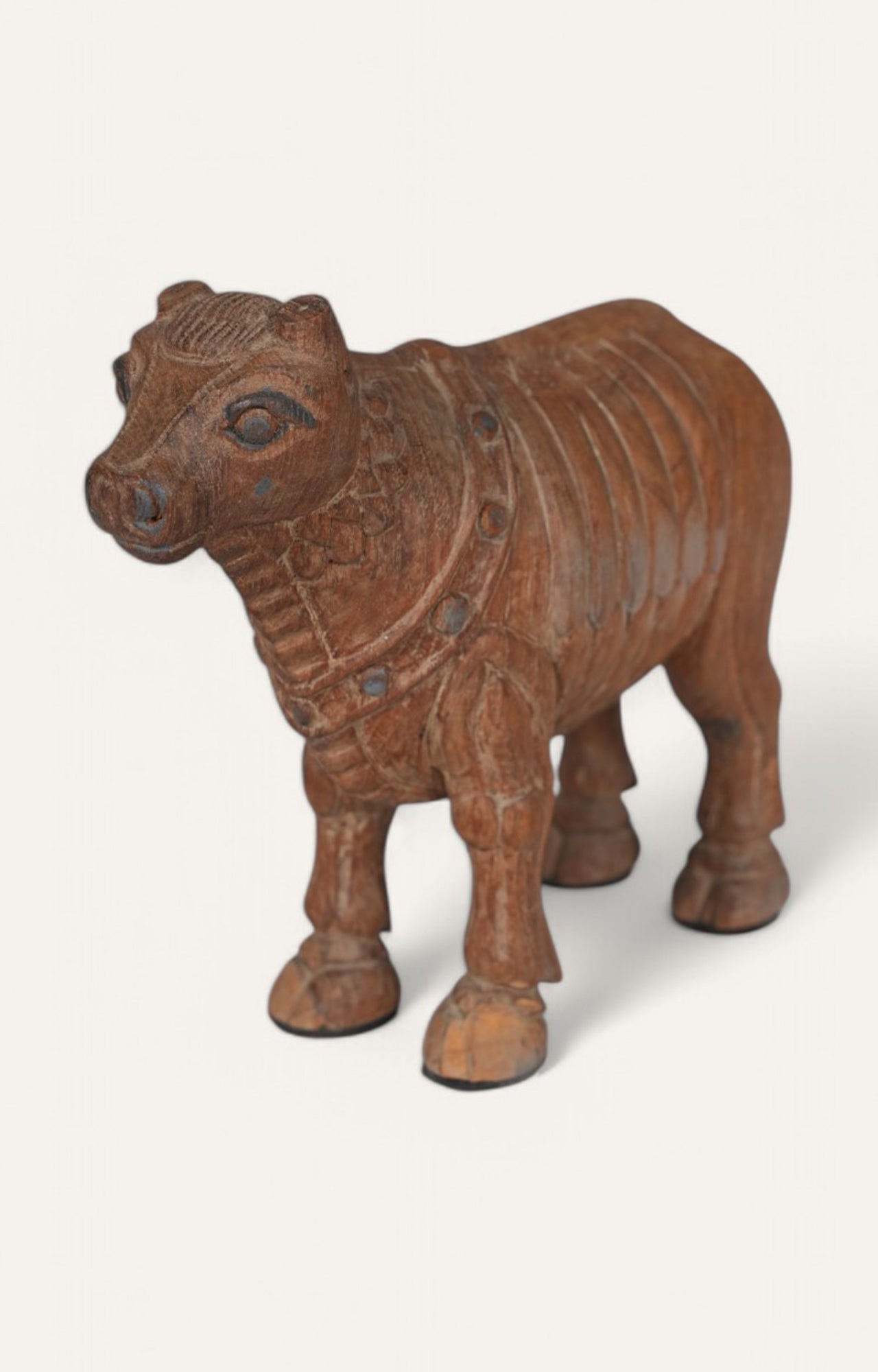 Vintage Handcarved Wooden Bull Figurine