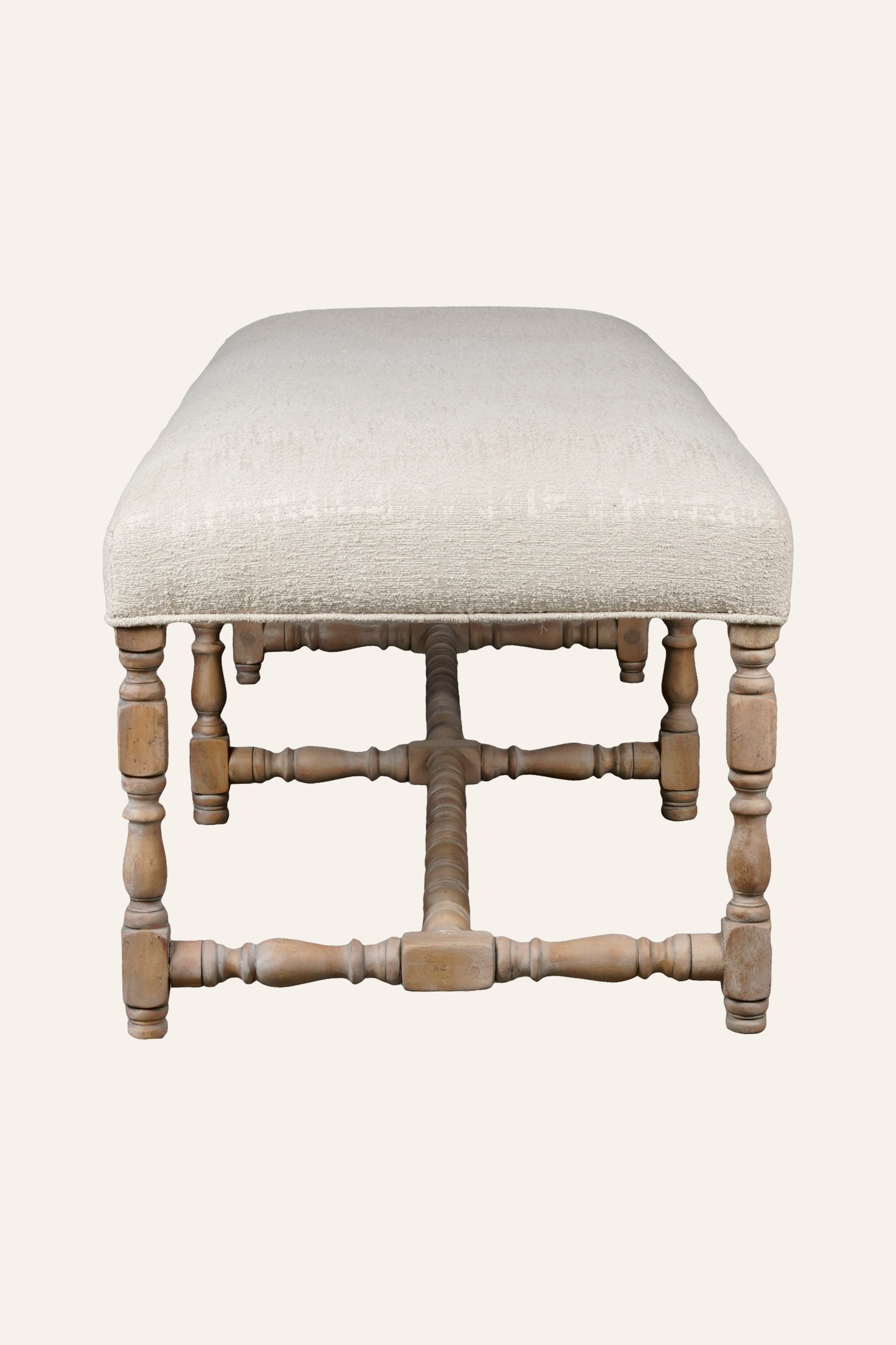 Linen Upholstered Wood Bench with Stretcher Base