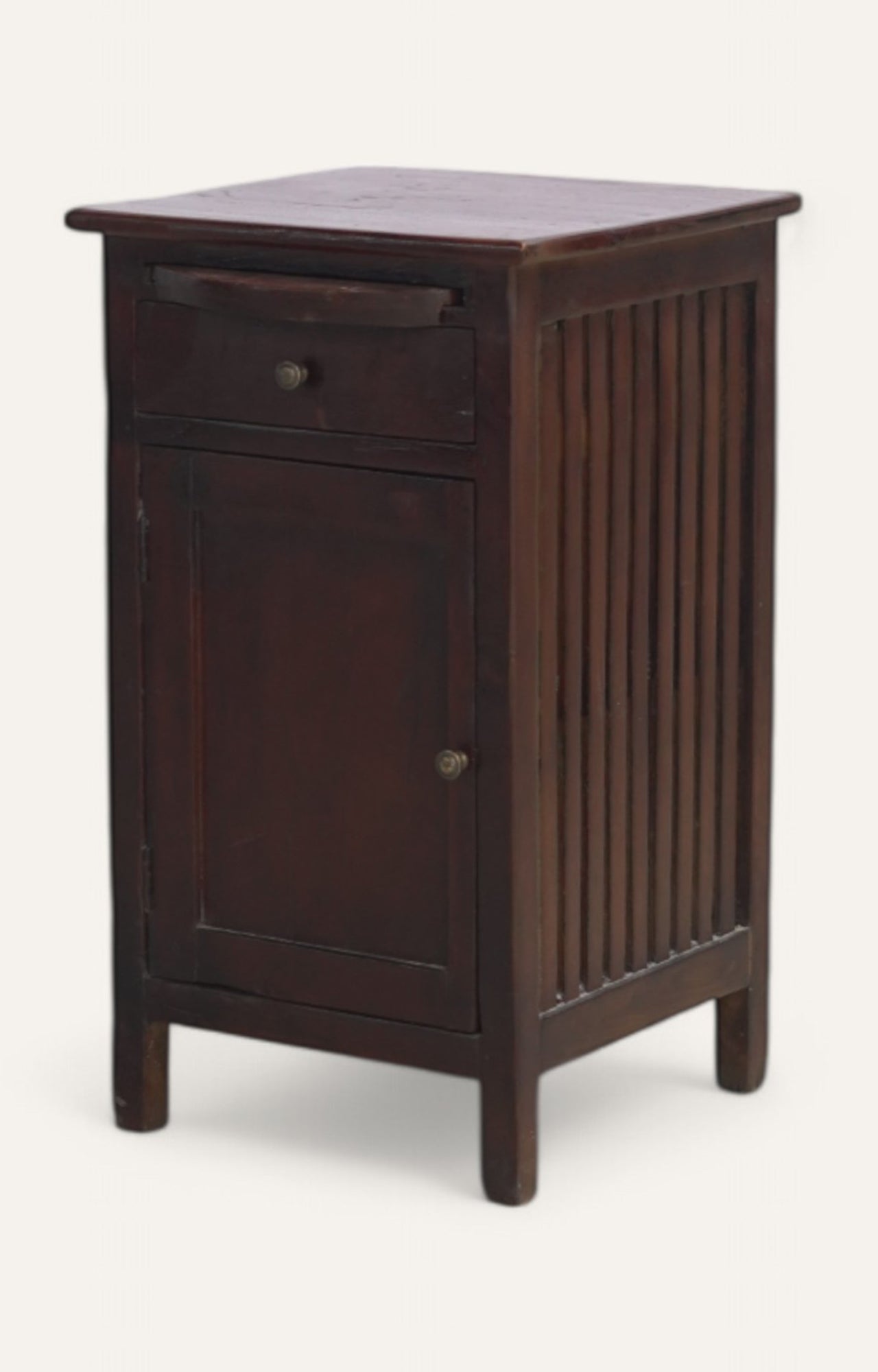 Anette Slatted Walnut Wooden Vintage Side Cabinet
