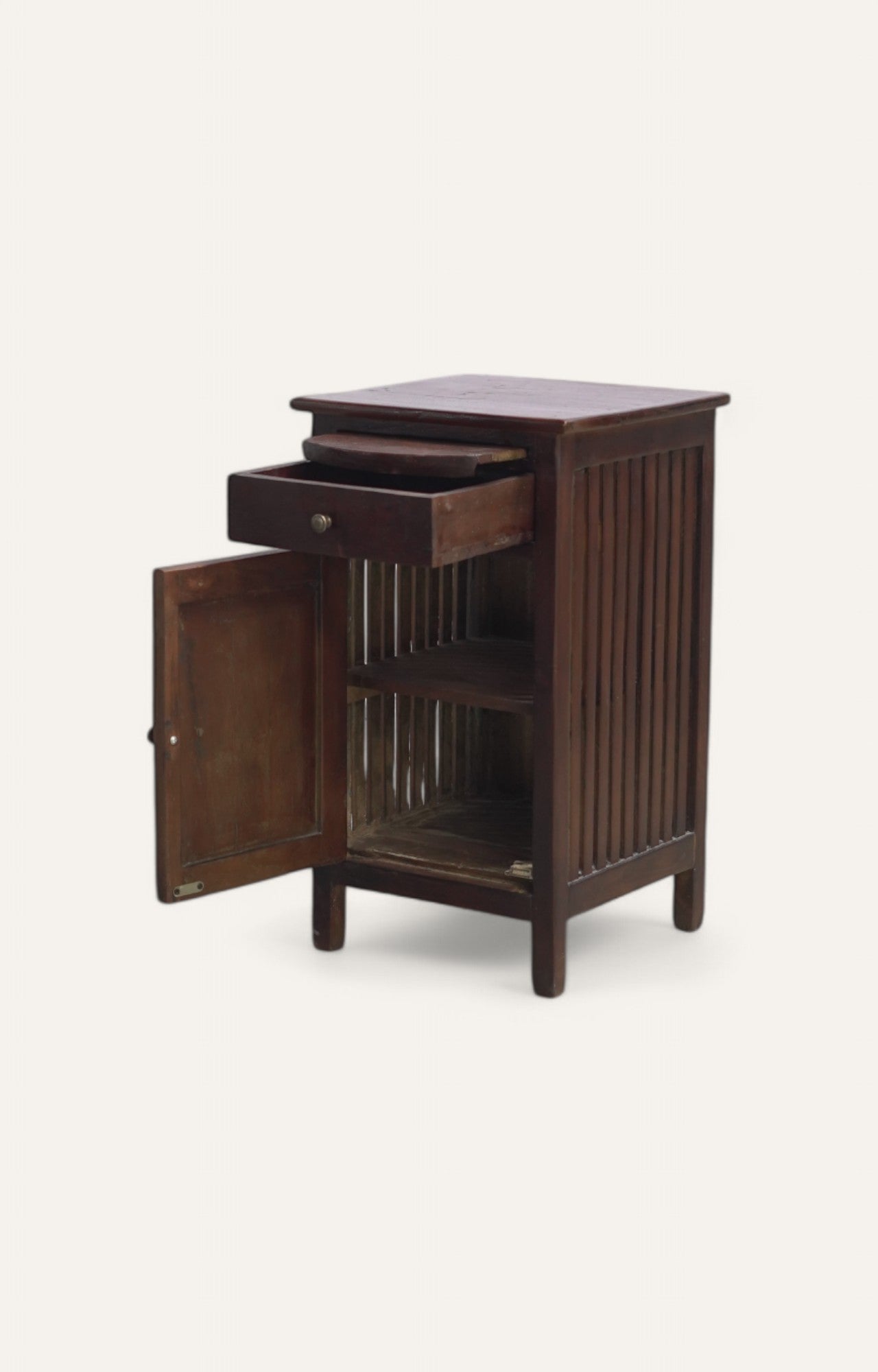 Anette Slatted Walnut Wooden Vintage Side Cabinet