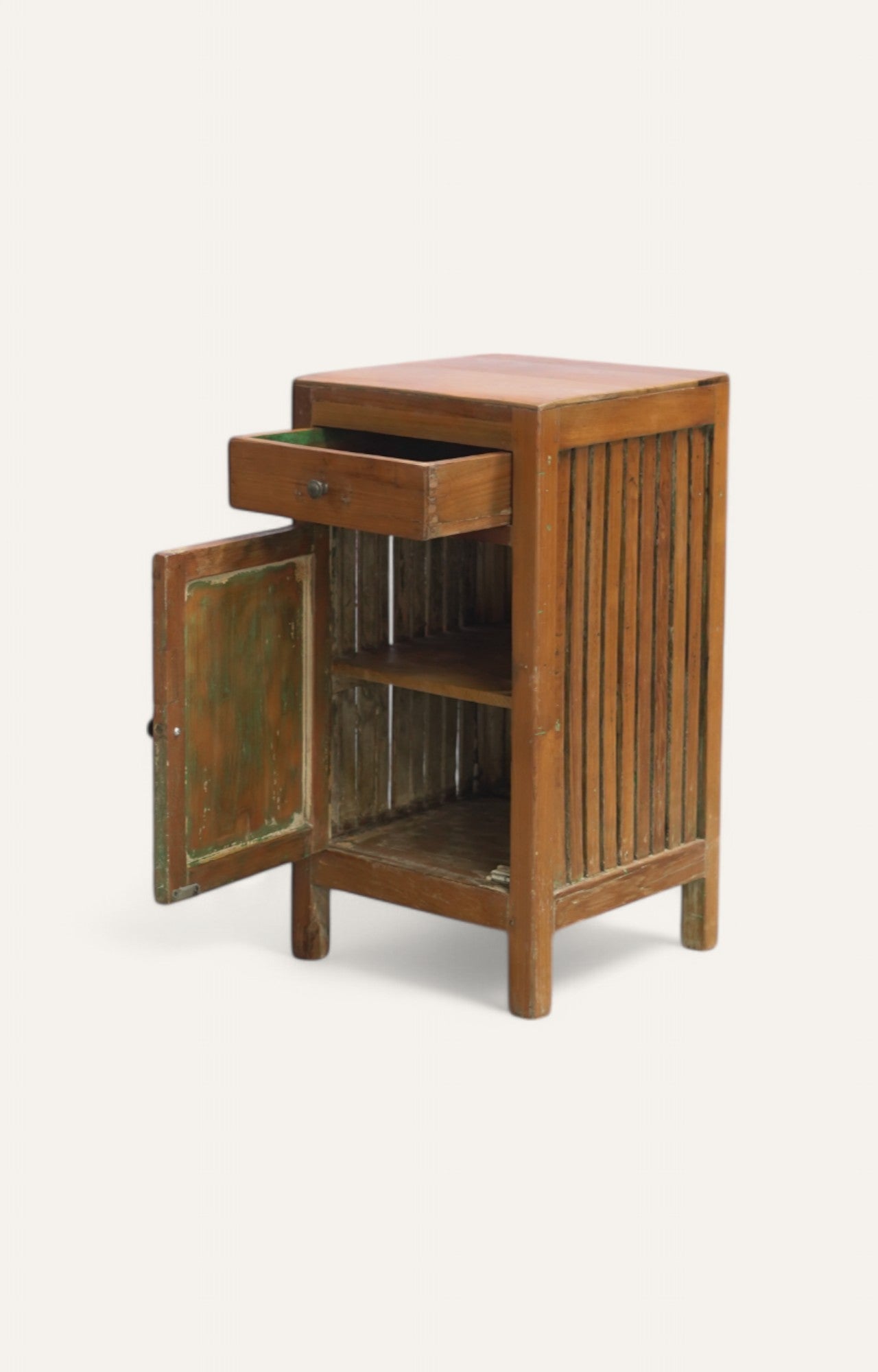 Anette Slatted Light Wooden Vintage Side Cabinet