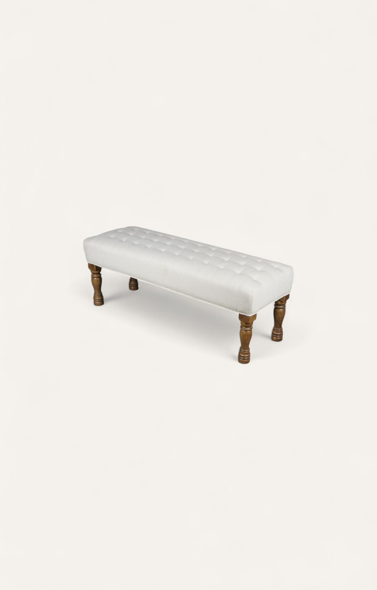 Classic Cream Upholstered Turned-Leg Bench
