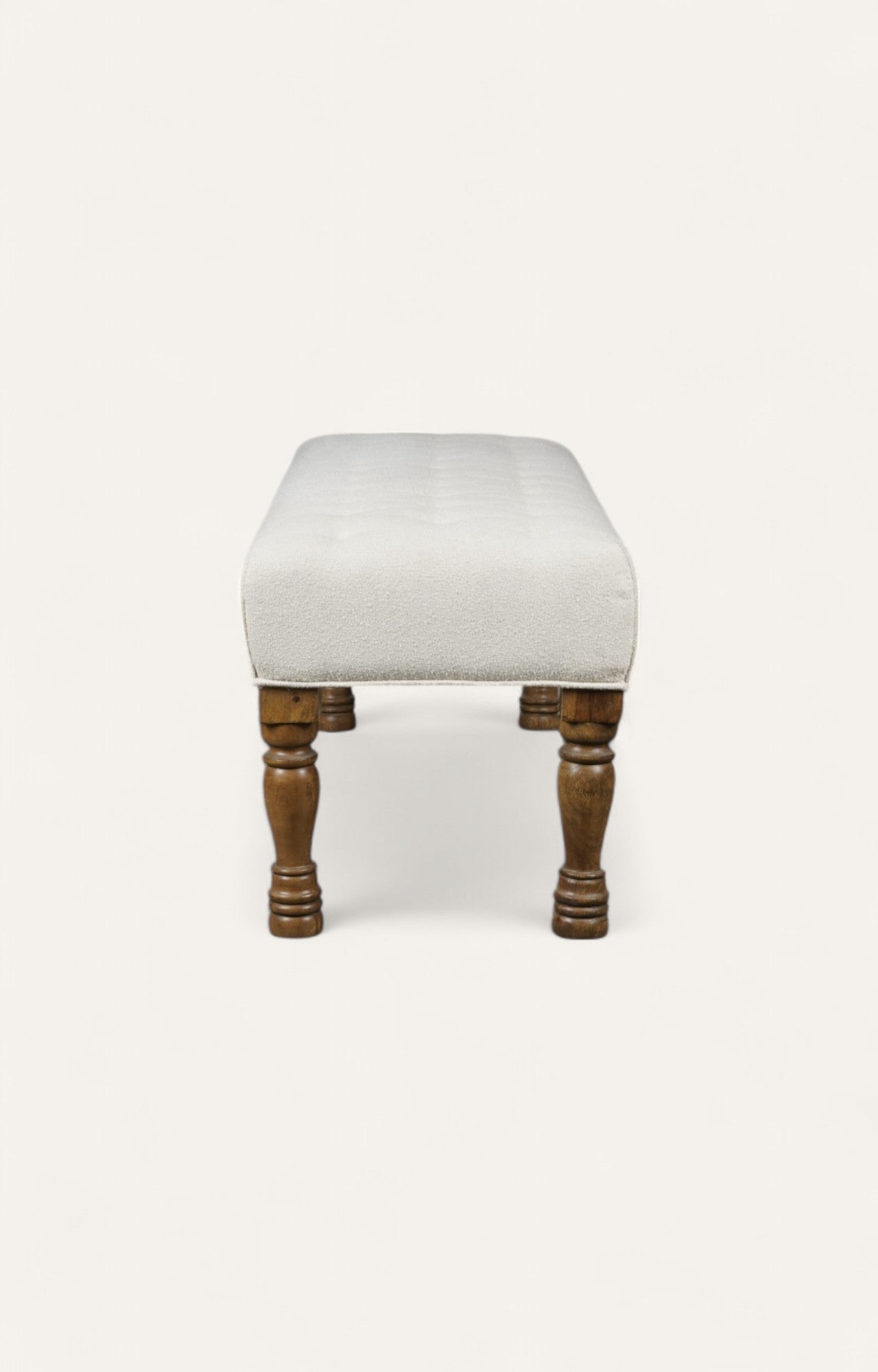 Classic Cream Upholstered Turned-Leg Bench