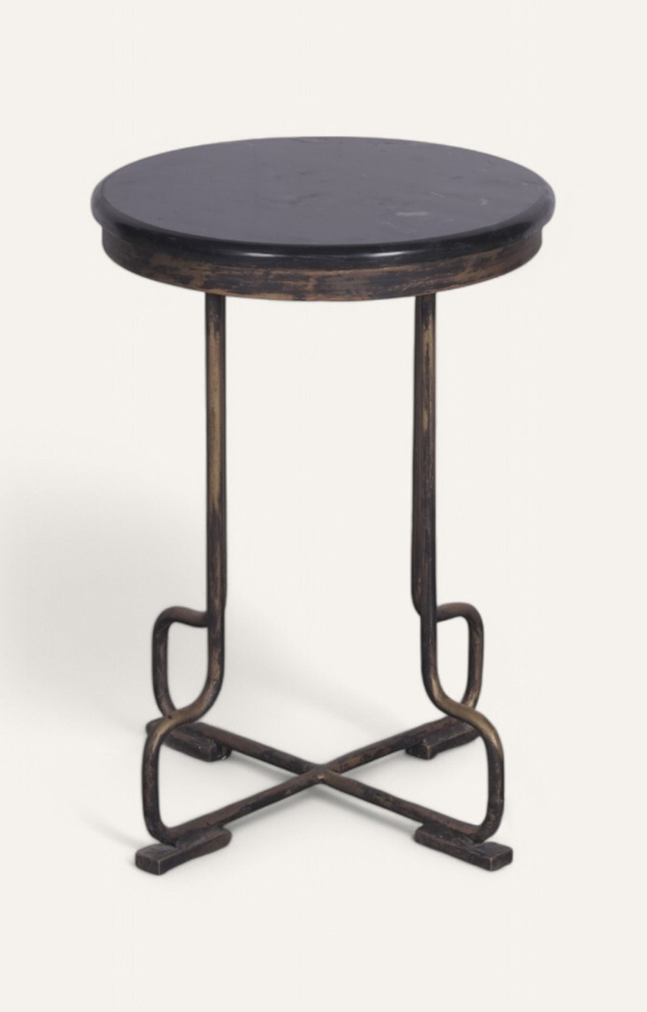 Iron and Stone Side Table with Distressed Finish