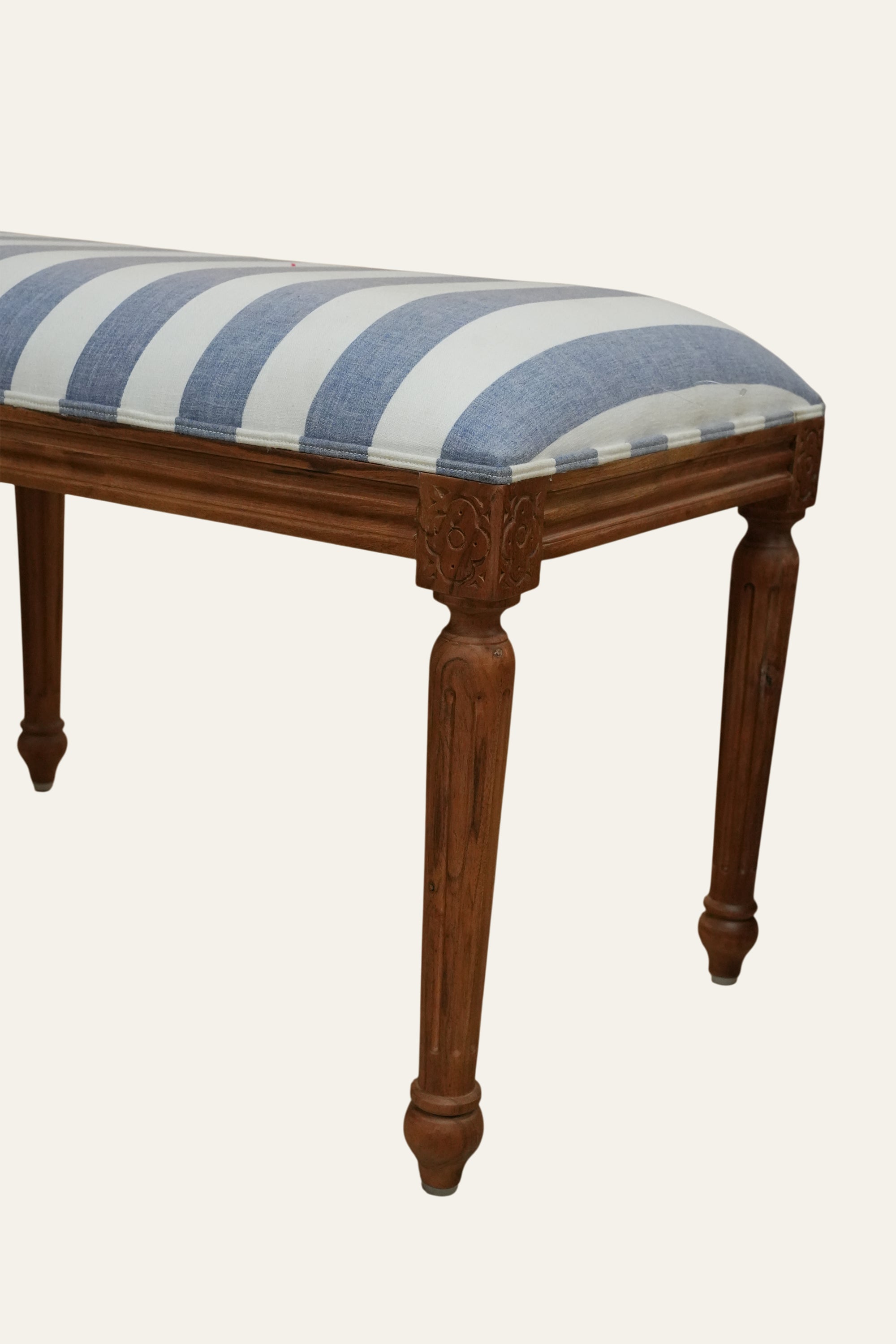 Blue Stripe Long Wooden Bench for Bedroom
