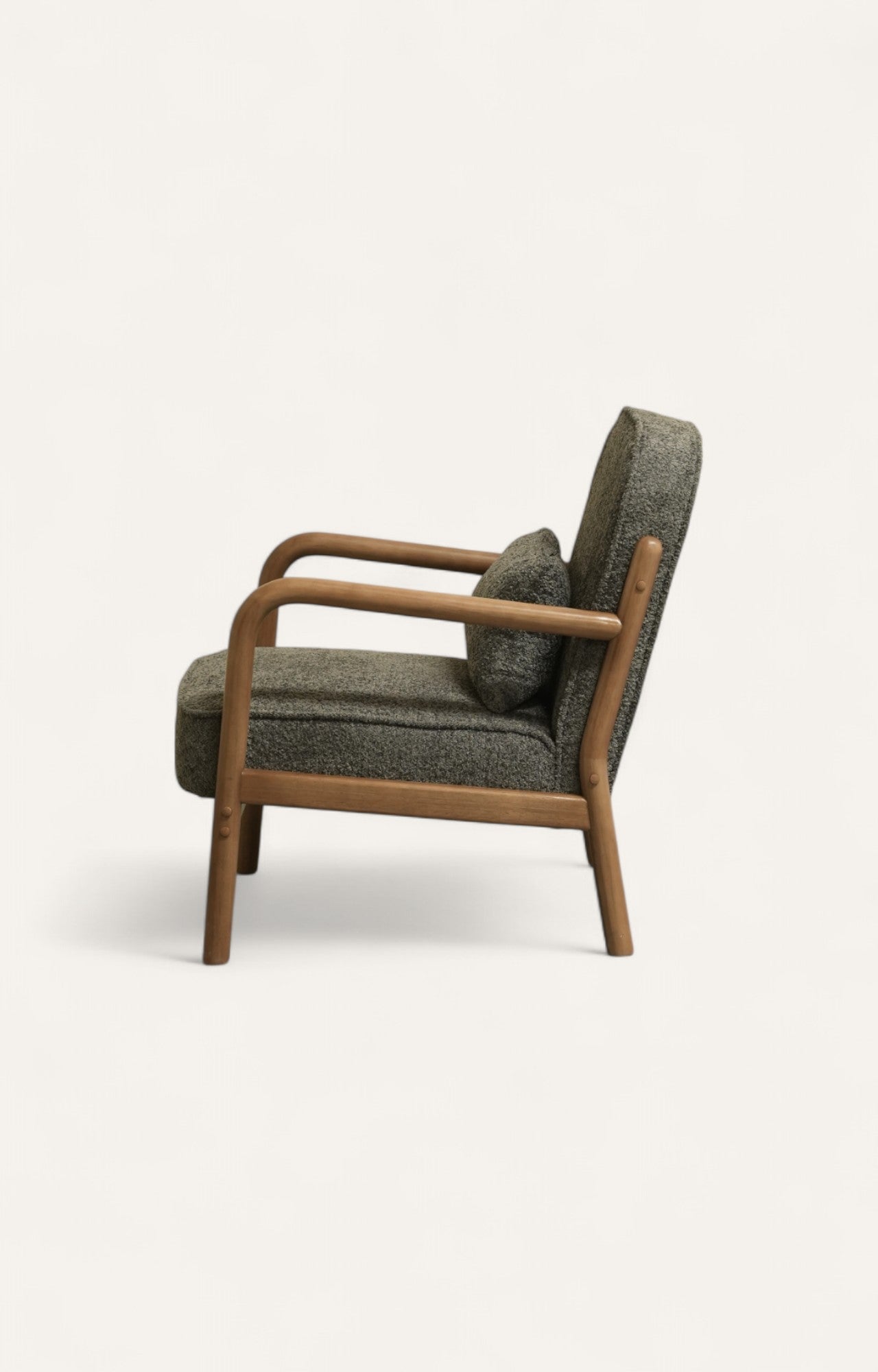 Mid-Century Bouclé Armchair in Earthy Grey