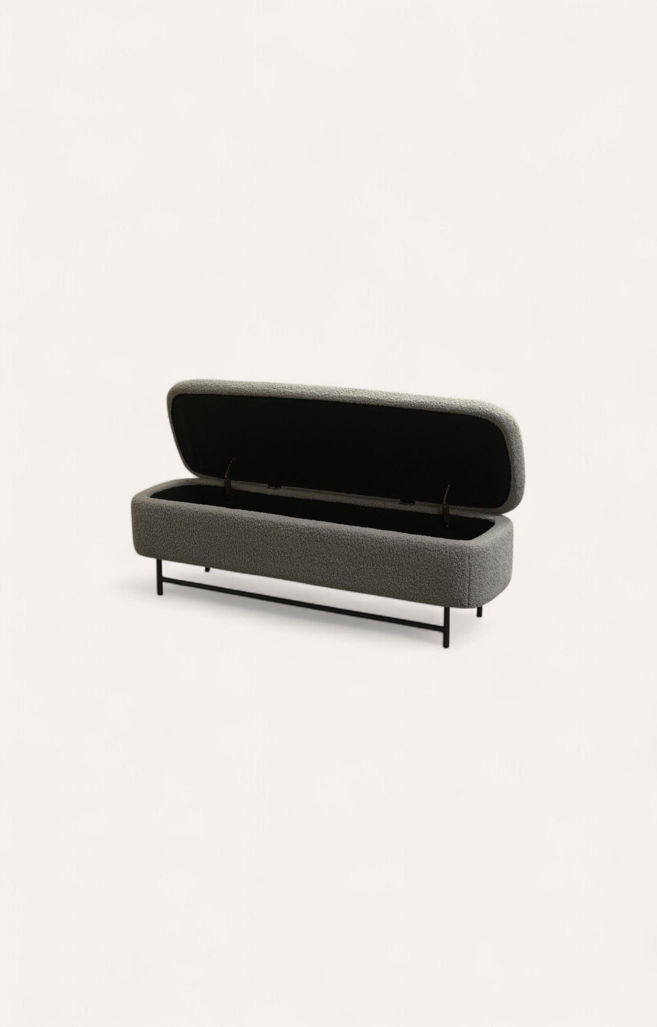 Sequoia Boucle Storage Bench with Steel Legs - Charcoal Grey