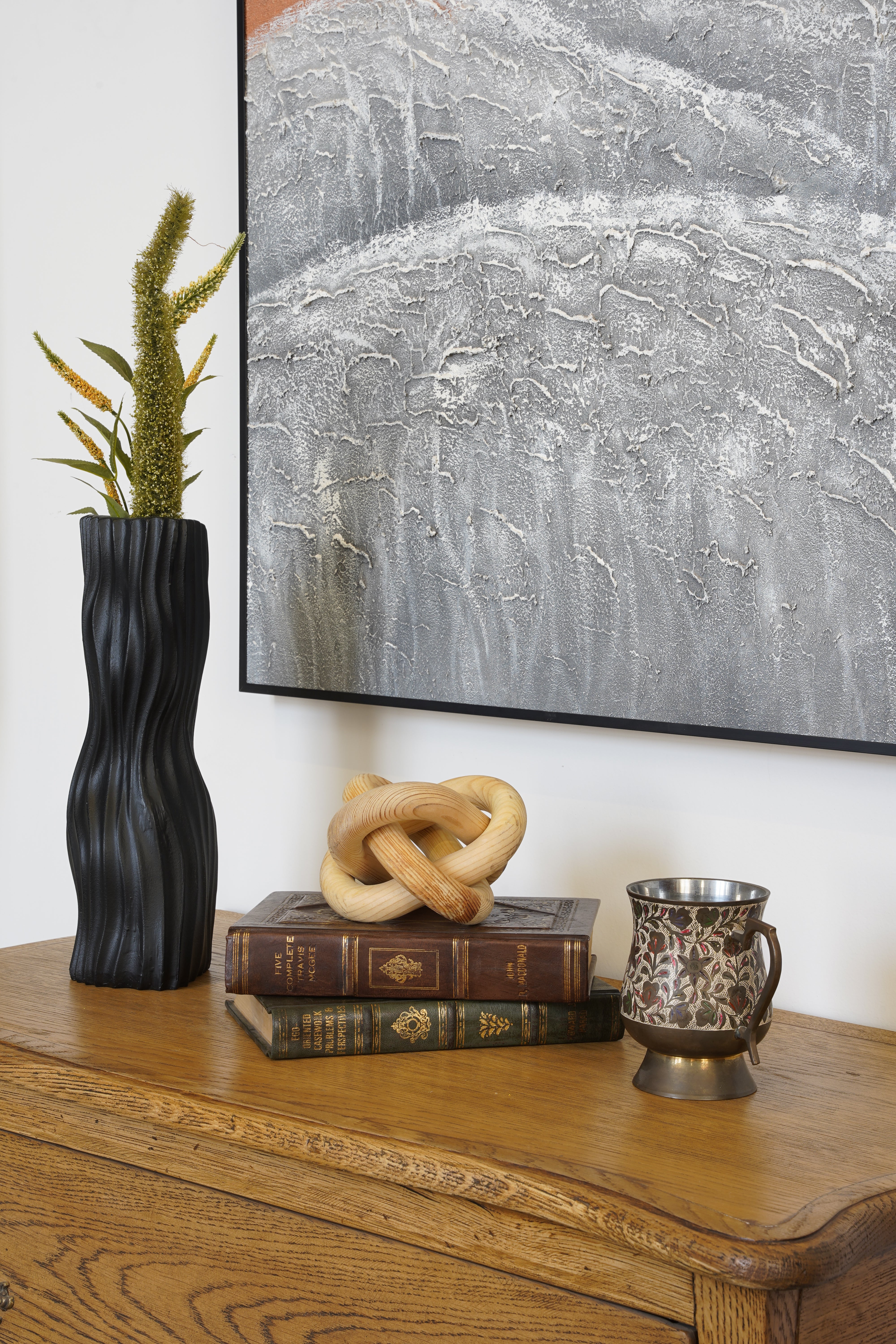 Brass Mug with Hand-Painted Floral Carvings