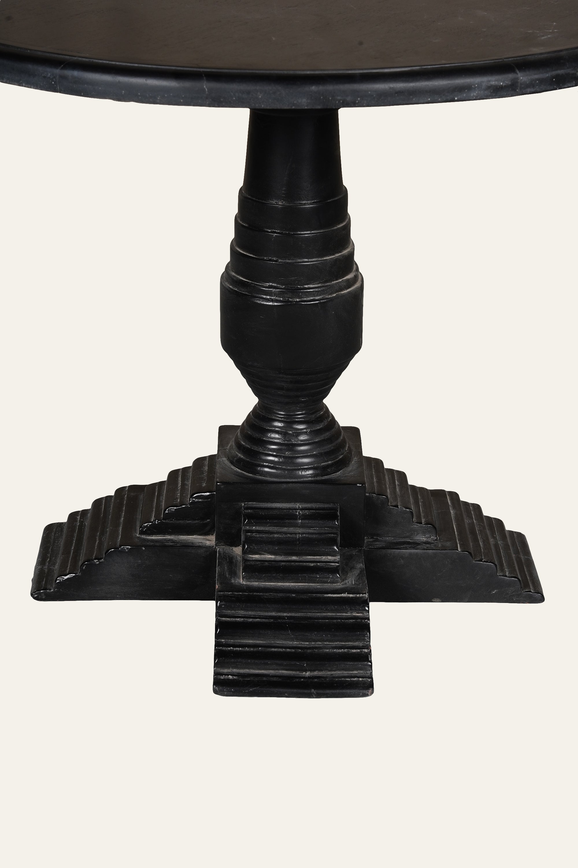 Round Black Wooden Stepped Pedestal Side Table