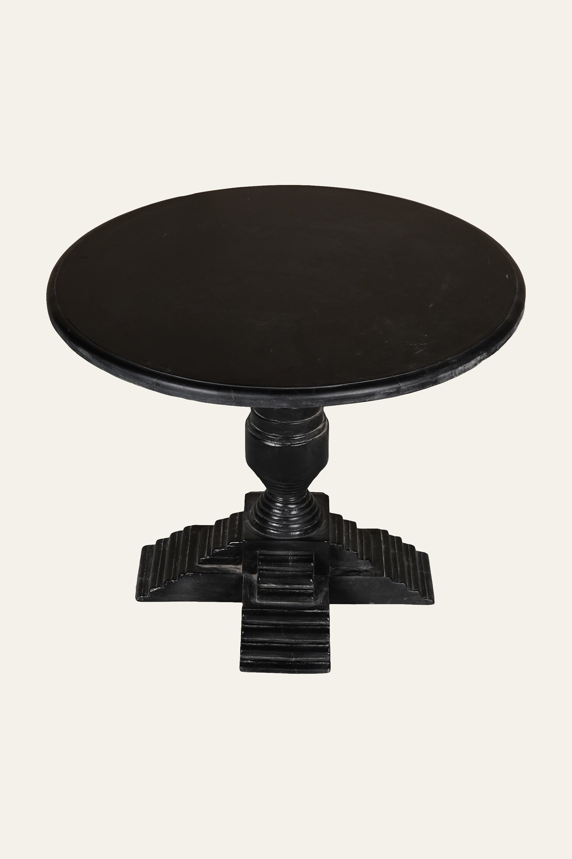 Round Black Wooden Stepped Pedestal Side Table
