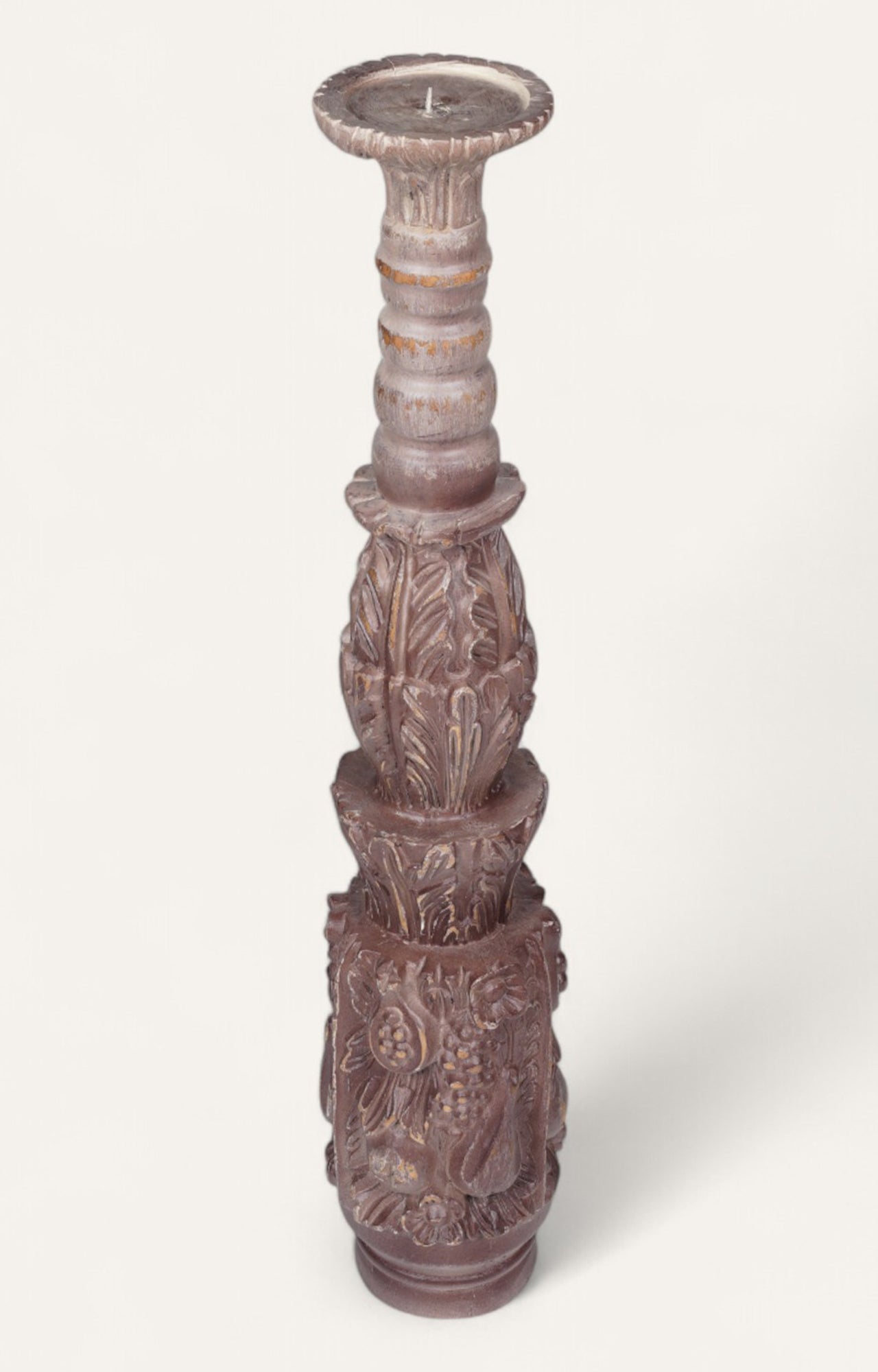 Vintage Hand-Carved Corinthian Rosette Candle Stand