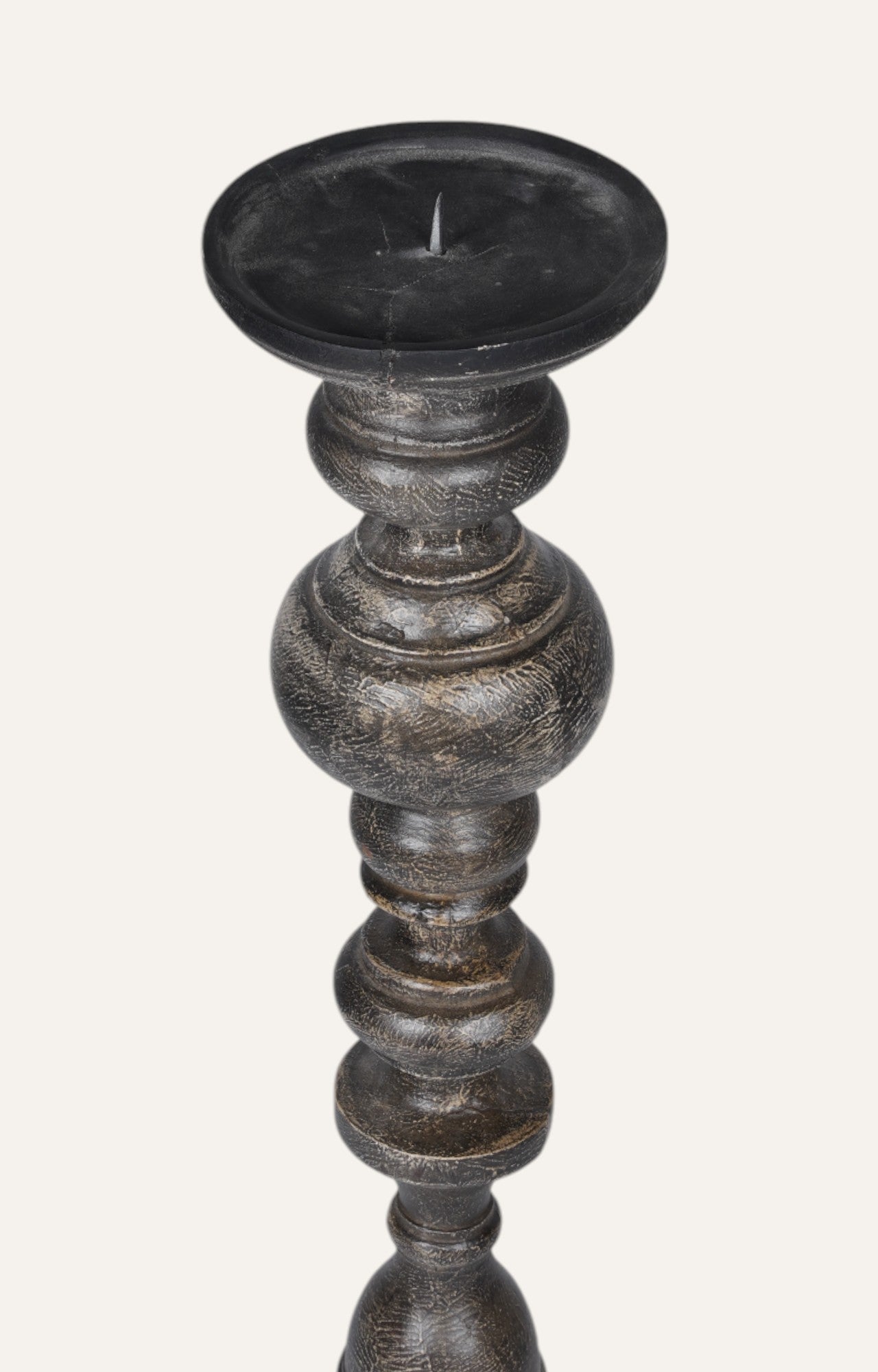 Antique Spindle Base Teak Floor Candle Stand