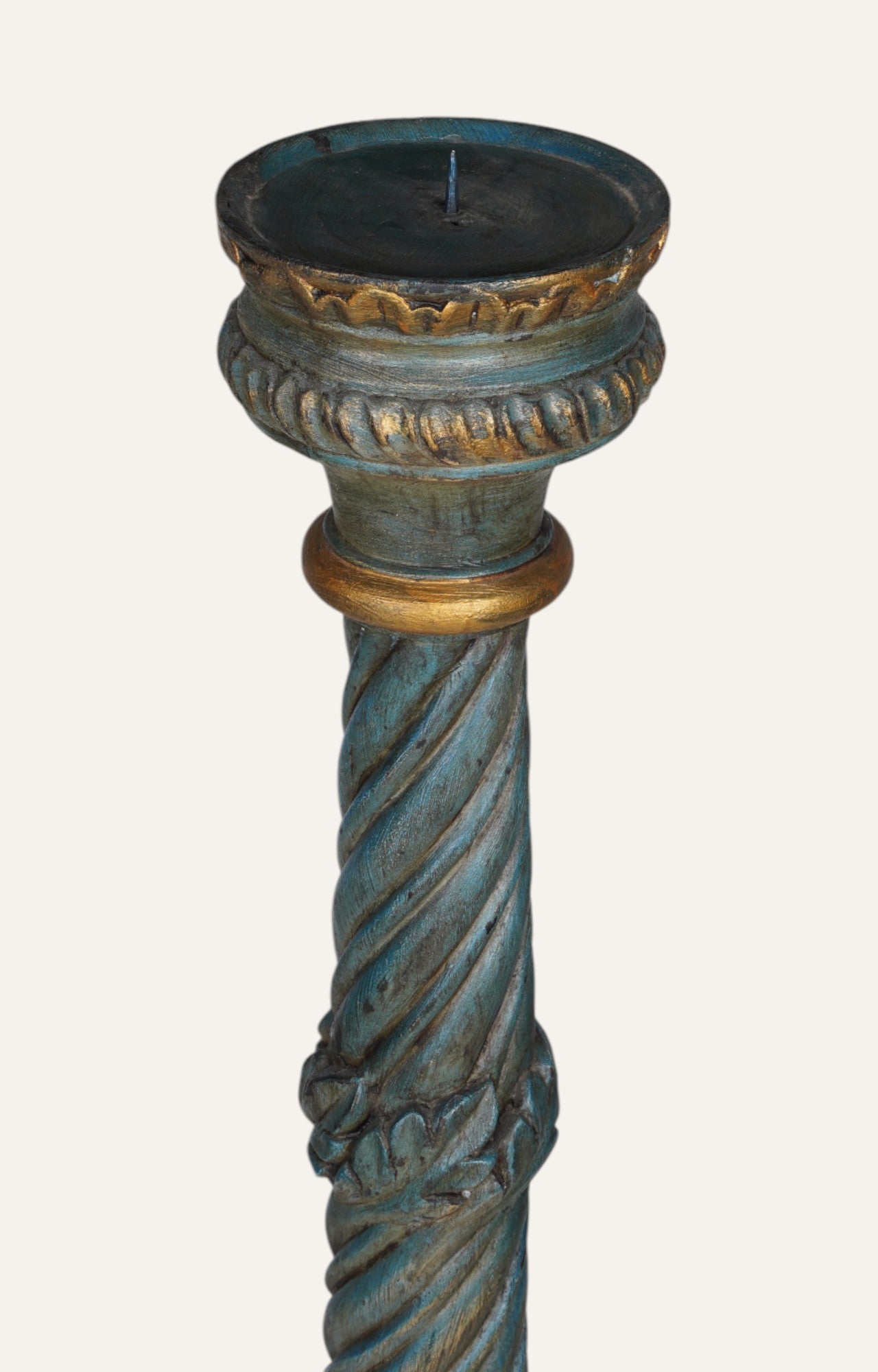 Verdigris Temple Pillar Wood Candle Stand