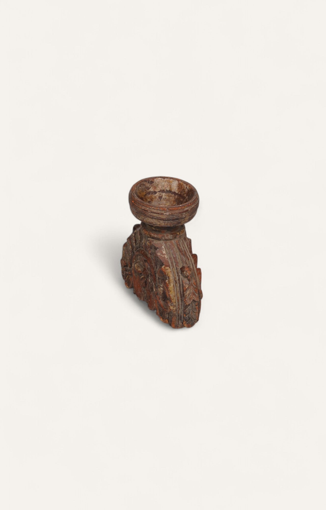 Earth-Toned Floral Teak Candle Stand